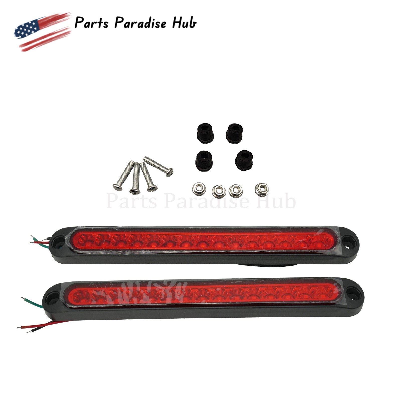 Red 2X 10″ LED Truck Trailer Strip 3rd Brake Lights Rear Turn Tail Light Bar USA