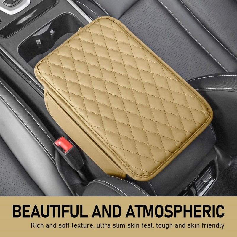 Car Center Console Cover Waterproof Car Armrest Cushion Pad with 2 Storage Bags