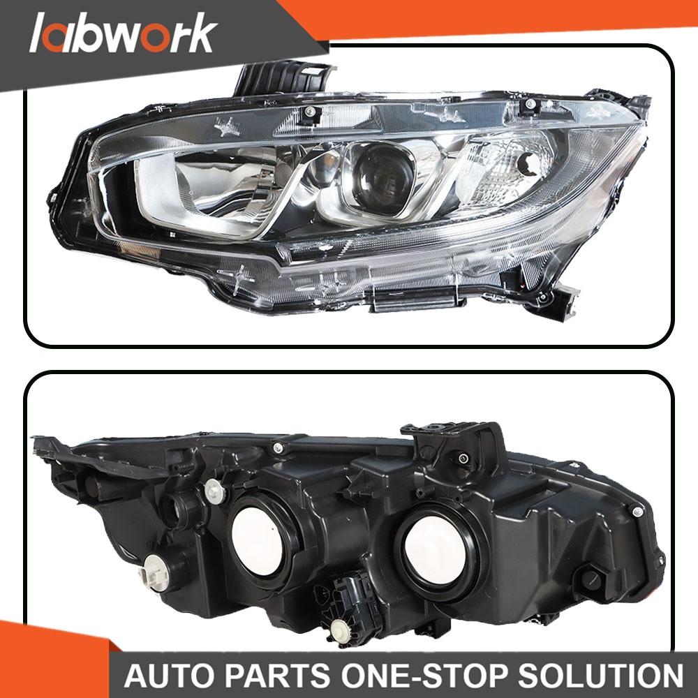 Labwork Headlight For 2016-2018 Honda Civic Halogen Chrome Housing Left LH Side