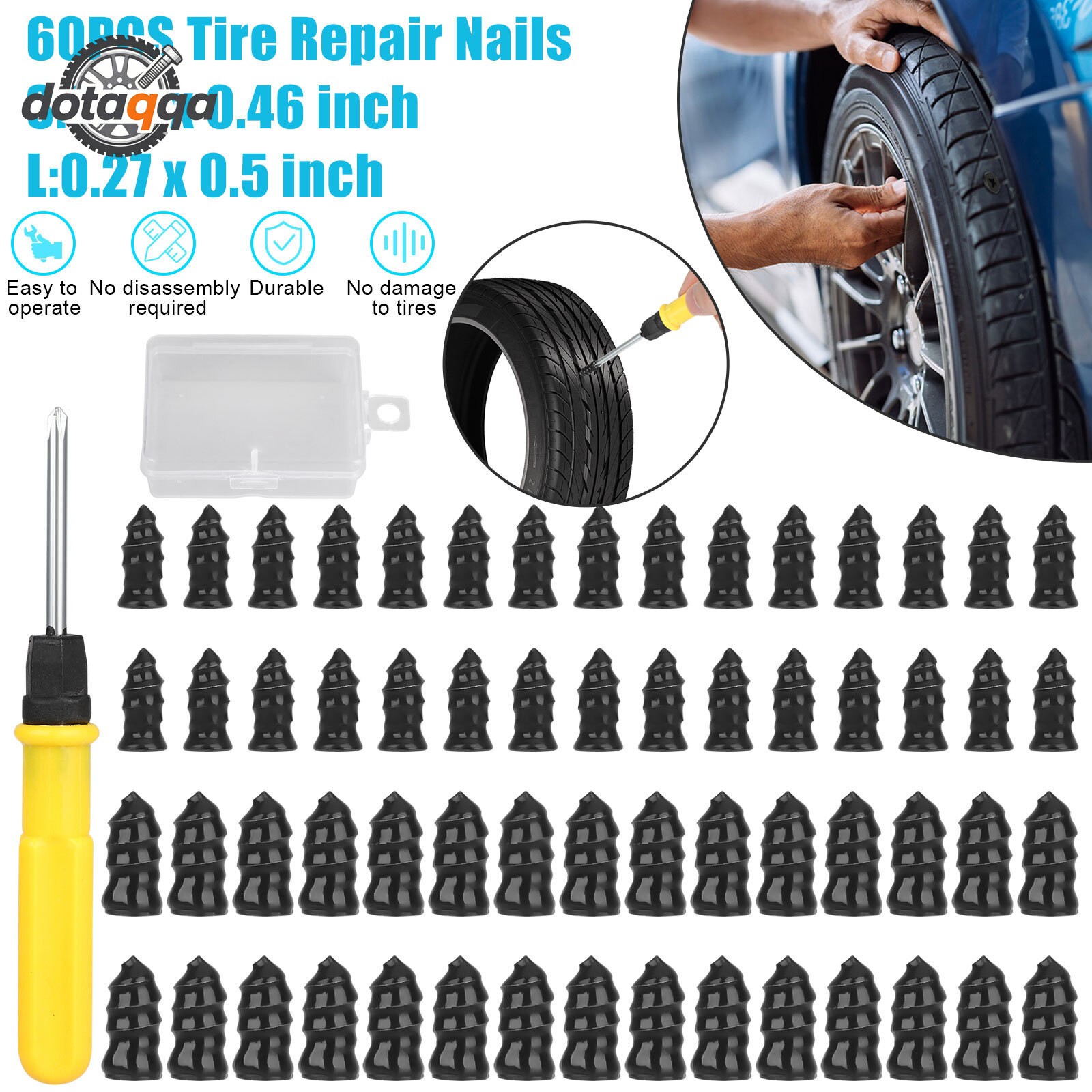 60X Tire Vacuum Repair Screw Rubber Nail Plug Car Tyre Puncture Repair Kit US