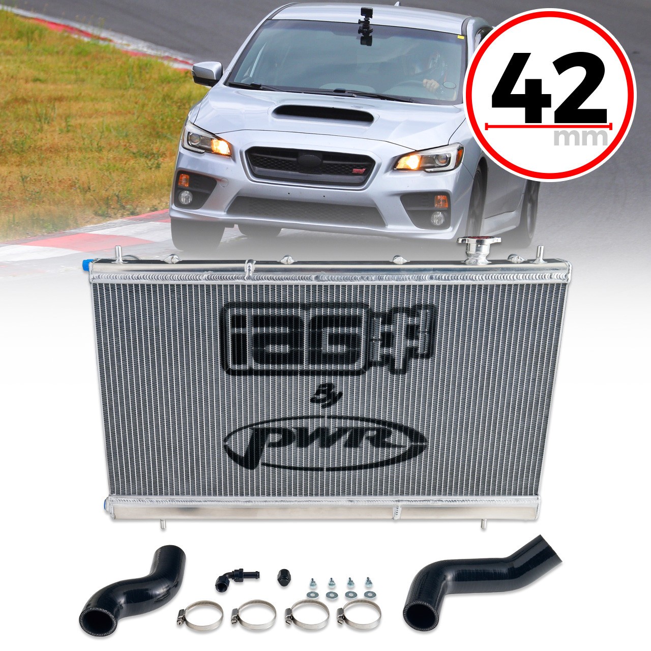 IAG PWR Triple Pass Street Series 42mm Radiator for 08-14 Subaru WRX 08-21 STI