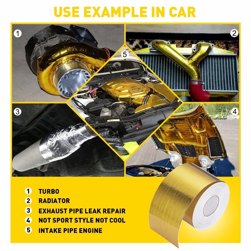 2″ 33FT Gold Intake Heat Reflective Tape Wrap Self Adhesive High Temperature