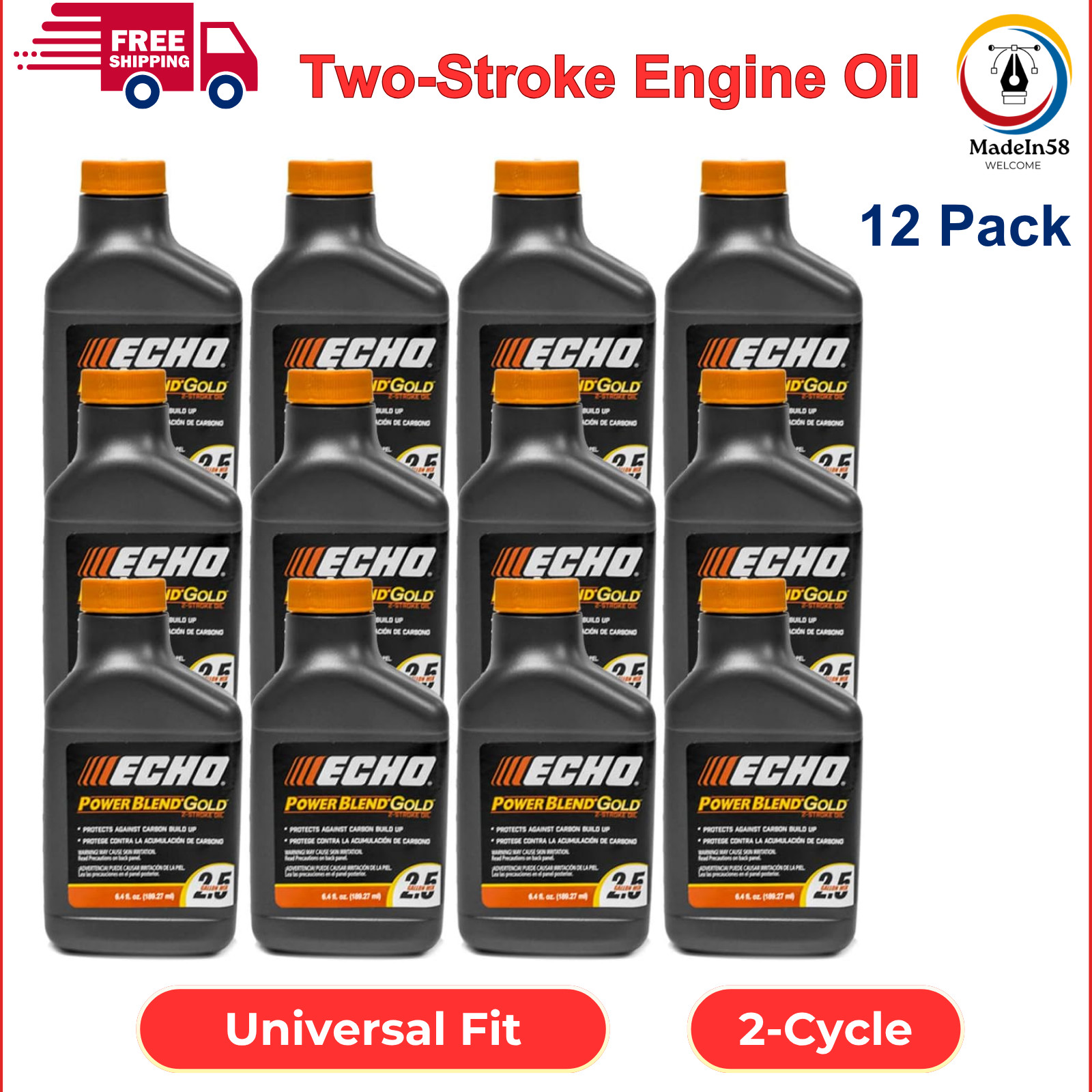 12PK Echo Oil 6.4 oz Bottles 2 Cycle Mix For 2.5 Gallon – Power Blend 6450025