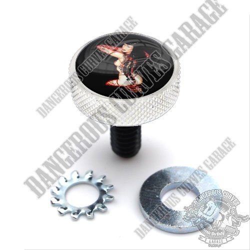 Polished Billet Knurled – Thumb Screw Seat Bolt for 99 – 16 Touring PIN UP GIRL