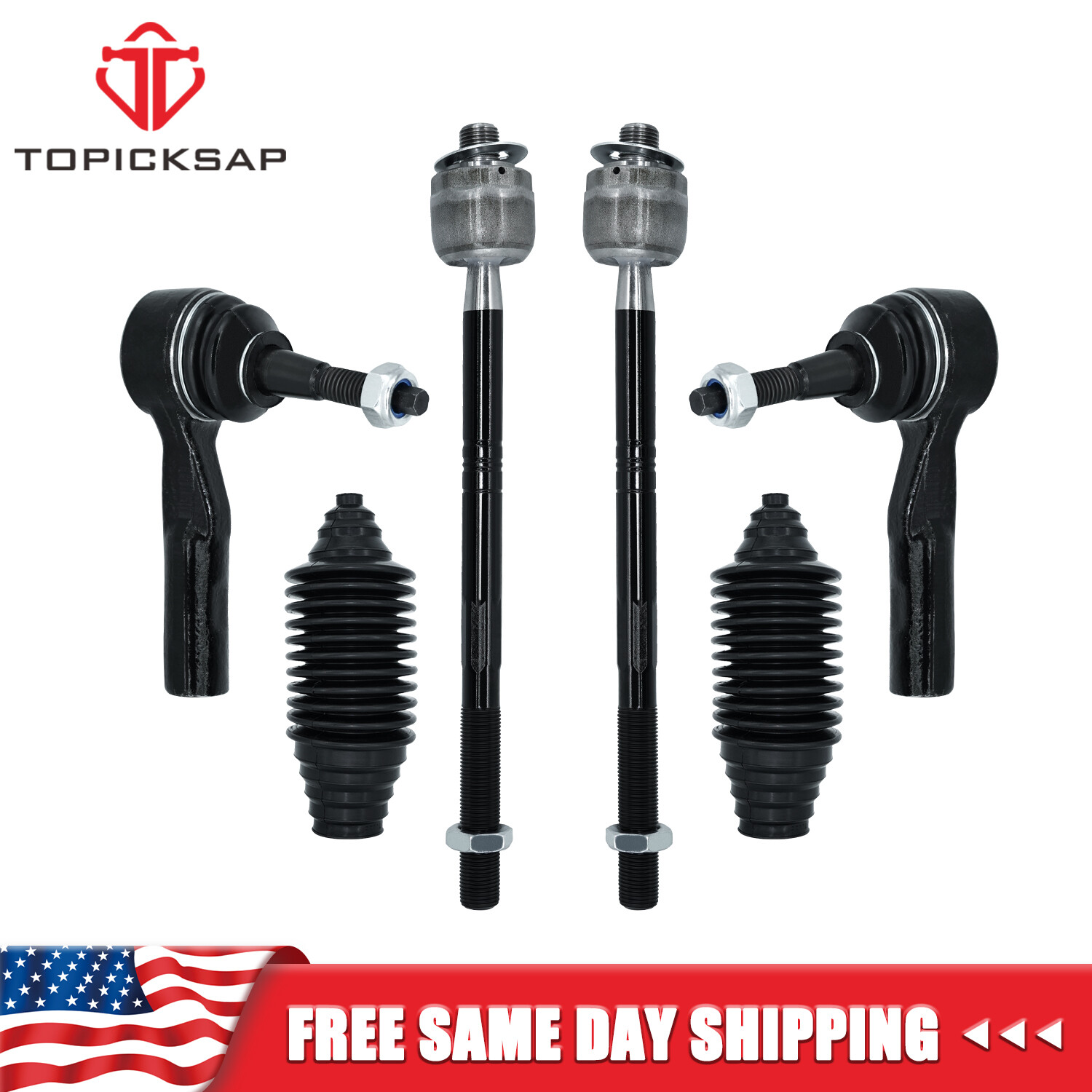 6Pcs Kit With Front Outer & Inner Tie Rods Boots for 11-16 Chevrolet Cruze Volt