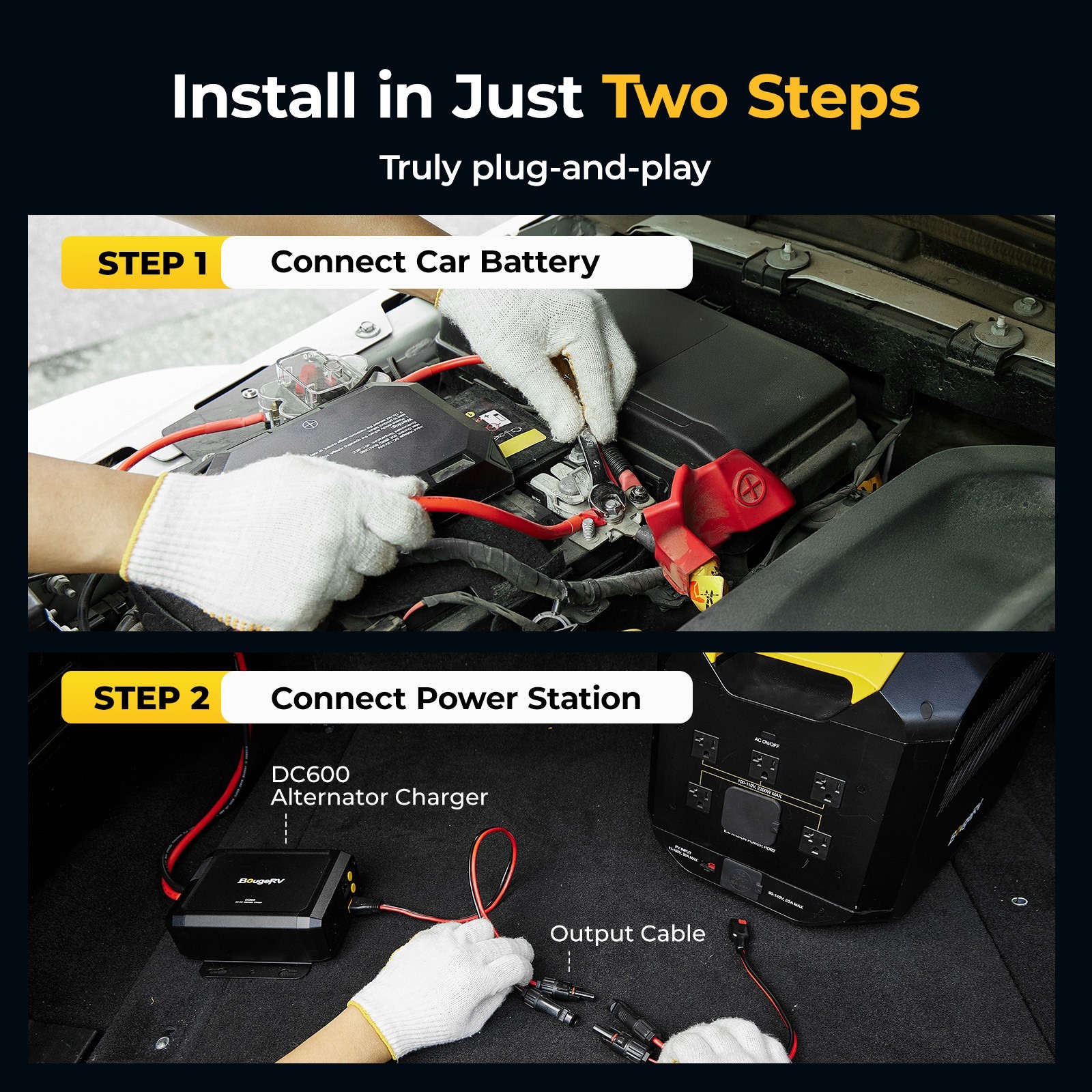 600W DC-DC Car Alternator Charger 6X Faster 12V/24V for Portable Power Stations