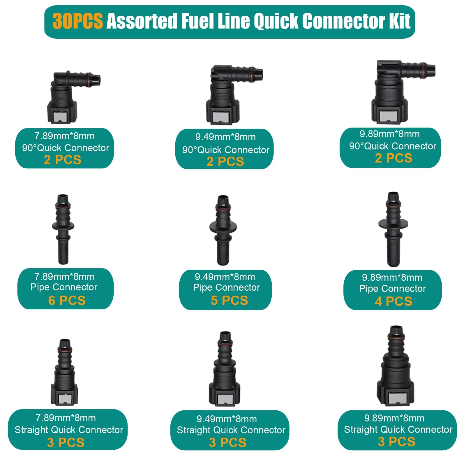 30pcs Assorted Fuel Line Quick Connector Set, Fuel Line Repair Kit Hose