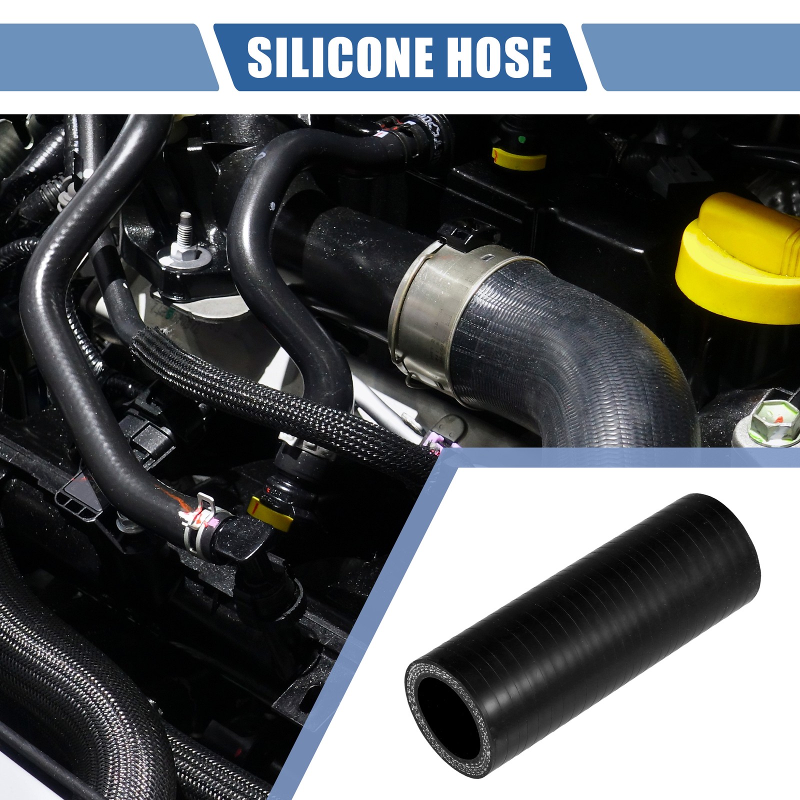 25mm 0.98″ ID 100mm 3.94″ Length 0 Degree Black Straight Coupler Silicone Hose