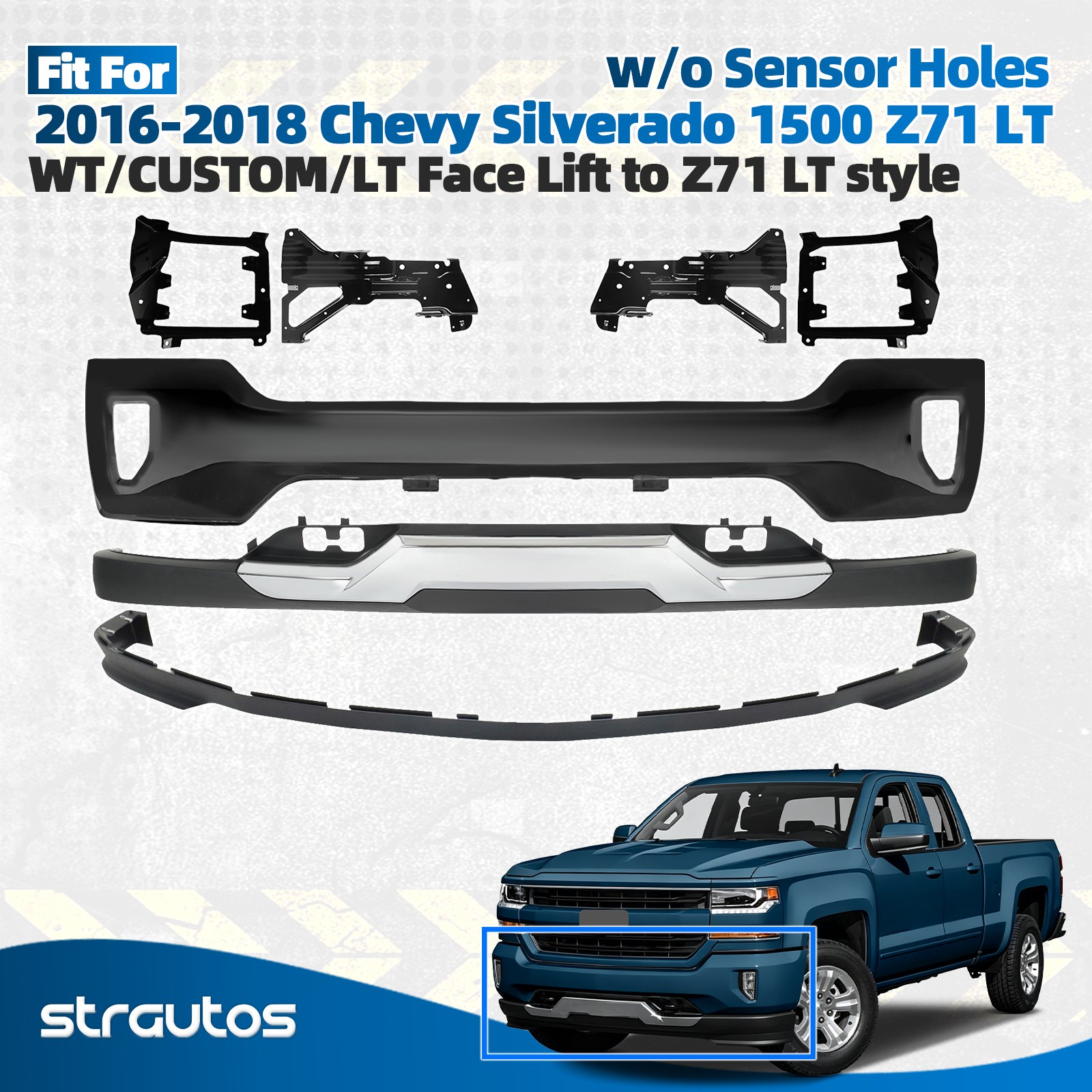 For 2016 2017 2018 Chevy Silverado 1500 Z71 LT Front Bumper Cover kit w/ Bracket