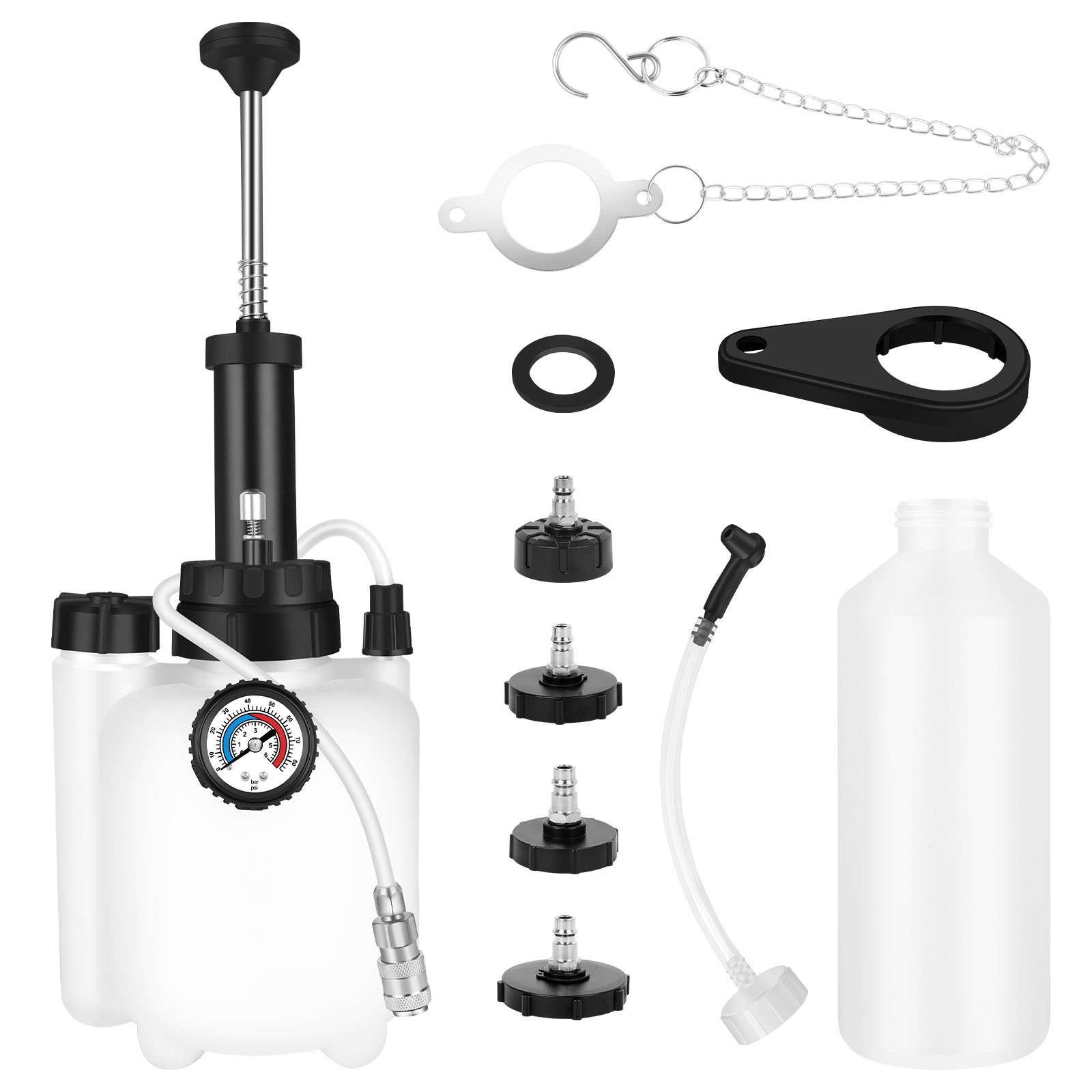 3L Brake Bleeder Kit Manual Fluid Pump W/4 Master Cylinder Adapters 1L Bottle US