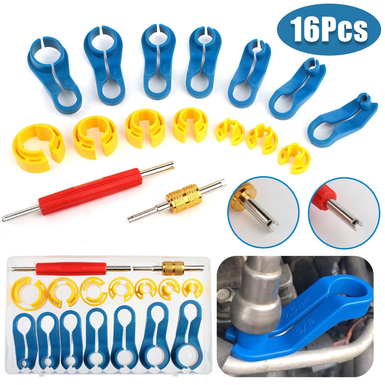 16PCS AC Fuel Line Quick Disconnect Tools w/Box Set 7 Size Car Removal Tool Kit