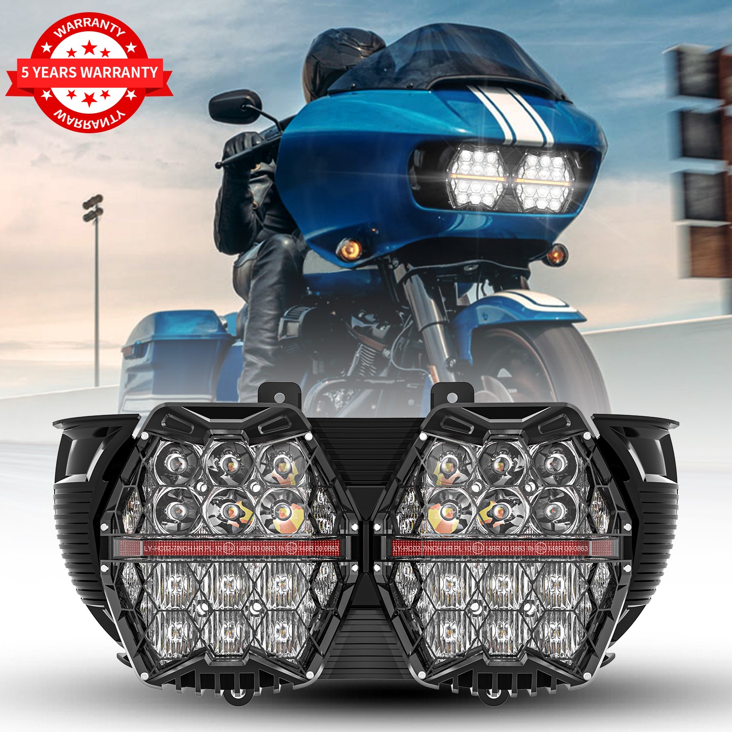 LED Headlight Projector Hi-Low Beam Sealed w/DRL For Harley Road Glide 2015-2024