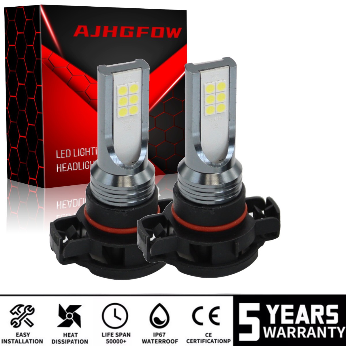 5202 Cool White 6500K 60W 12000LM 2x H16 LED Fog Light Bulbs Super Bright