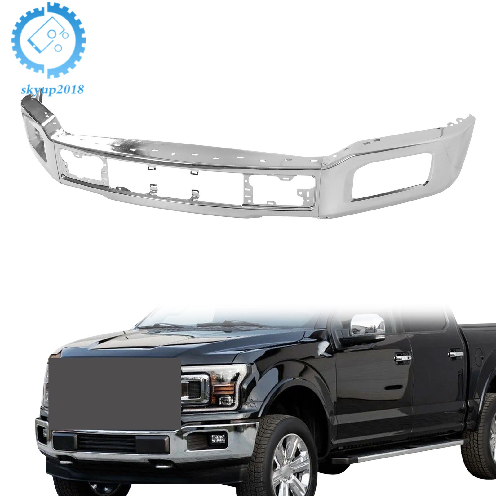 Chrome Plated Split Front Bumper With Fog Light Holes Suit For F-150 2018-2020