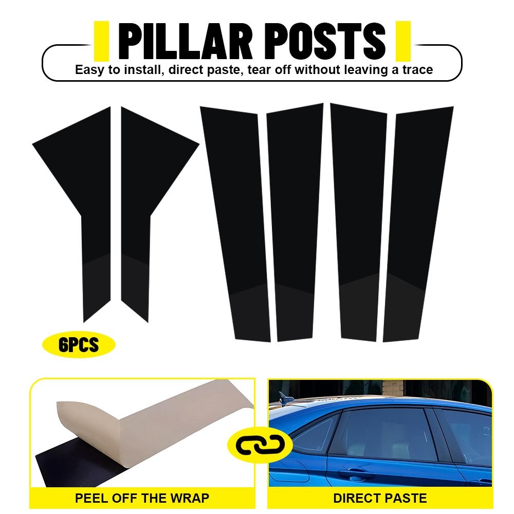 Glossy Black Pillar Posts For 19-2021 Volkswagen Jetta 6pc Door Trim Cover Kit