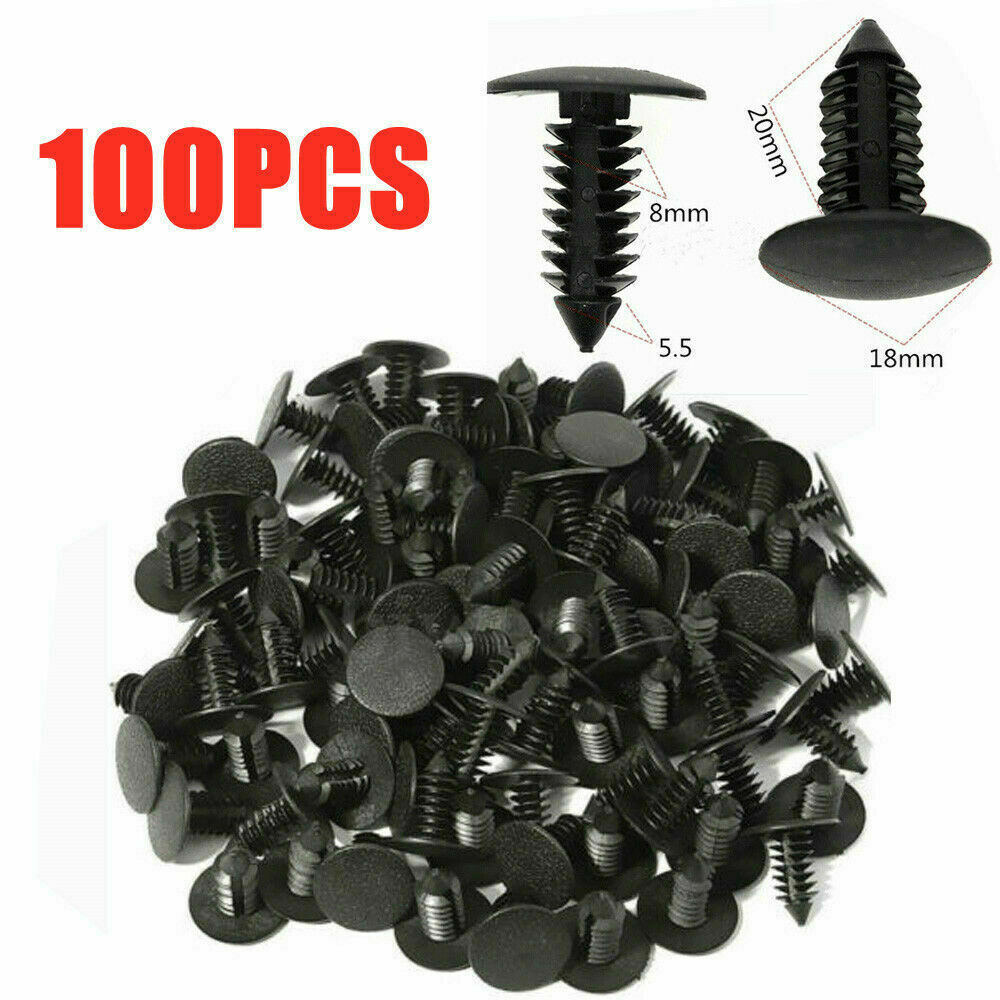 100x 8mm Universal Car Bumper Clip Hole Plastic Rivets Fastener Fender Push Trim