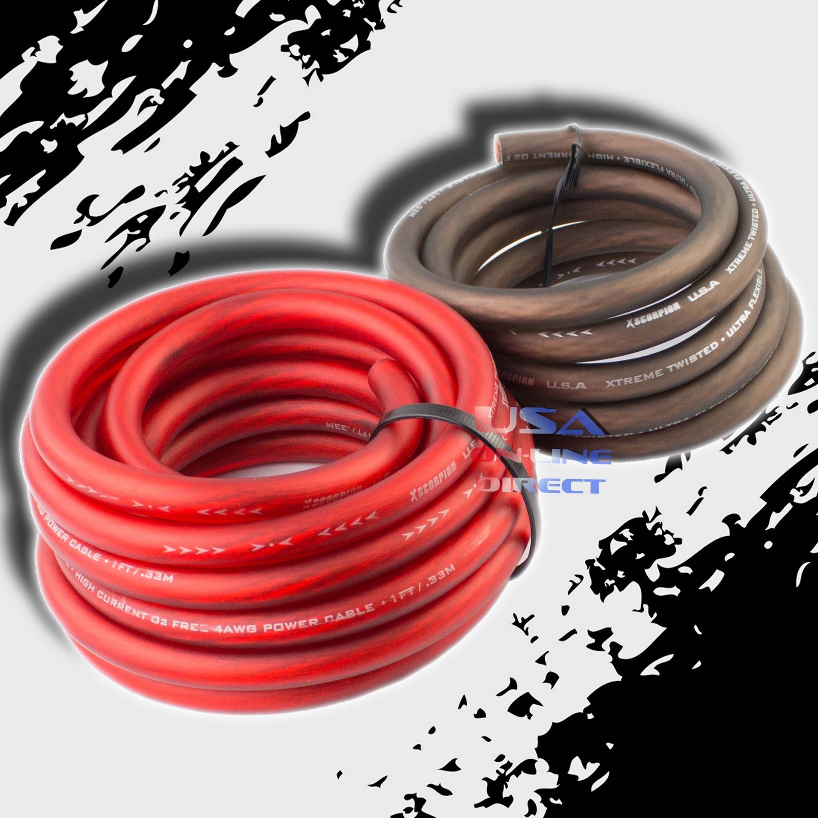 4 AWG Gauge 20ft Red + 5ft Black Flex OFC Power Wire Strands Copper Marine Cable
