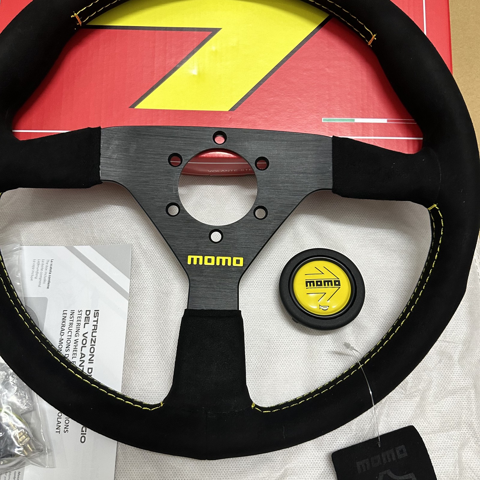MOMO Monte Carlo 340mm 14′ Suede Leather Thickened Spoke Black Steering Wheel