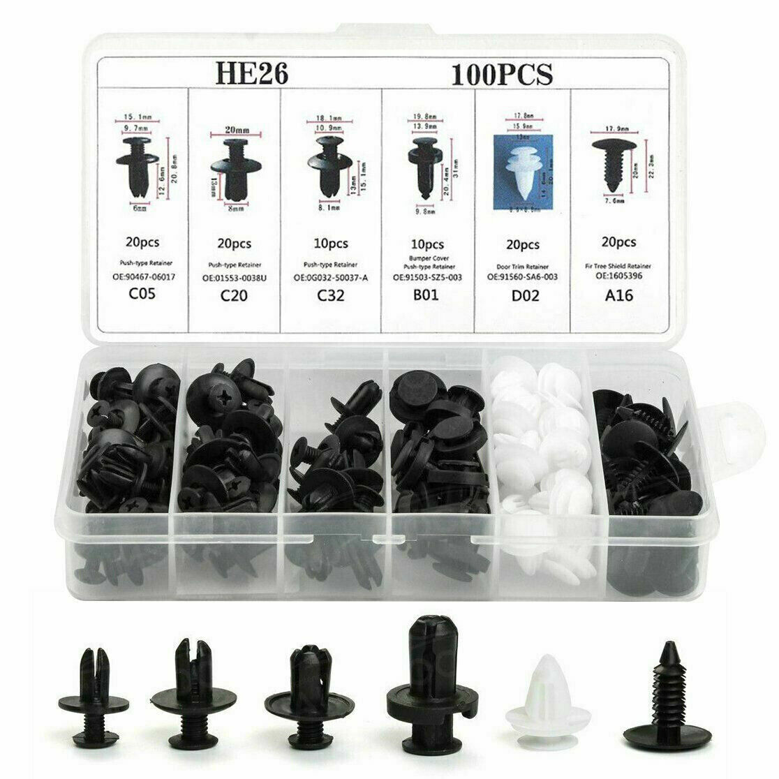 10SizeX100 Fastener Clip Car Body Push Retainer Pin Rivet Bumper Door Panel Trim