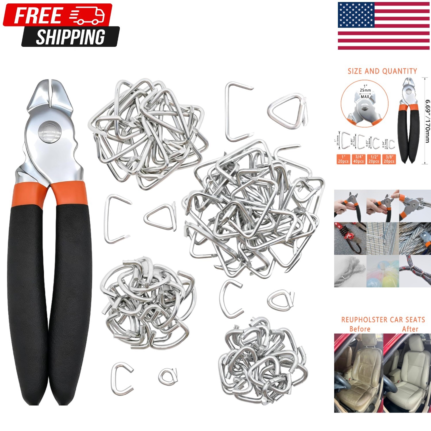 Straight Hog Ring Pliers Kit – Auto Upholstery Installation Tool for Bungee/S…