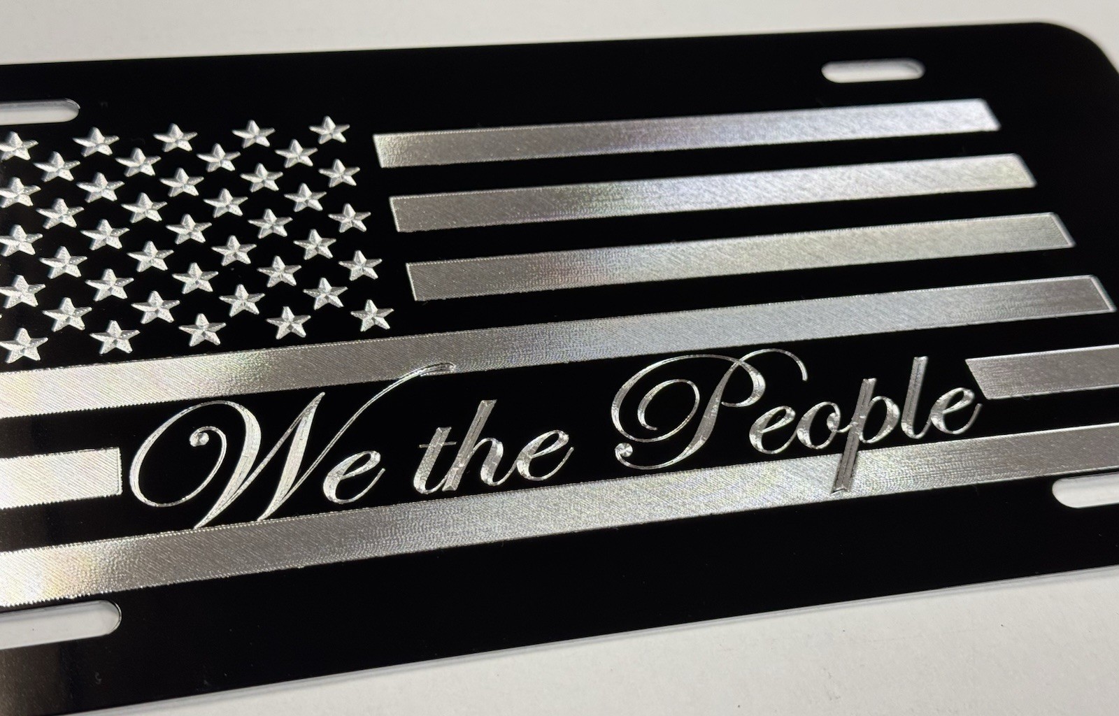 Engraved We The People US Flag Diamond Etched Black Metal Car Tag License Plate