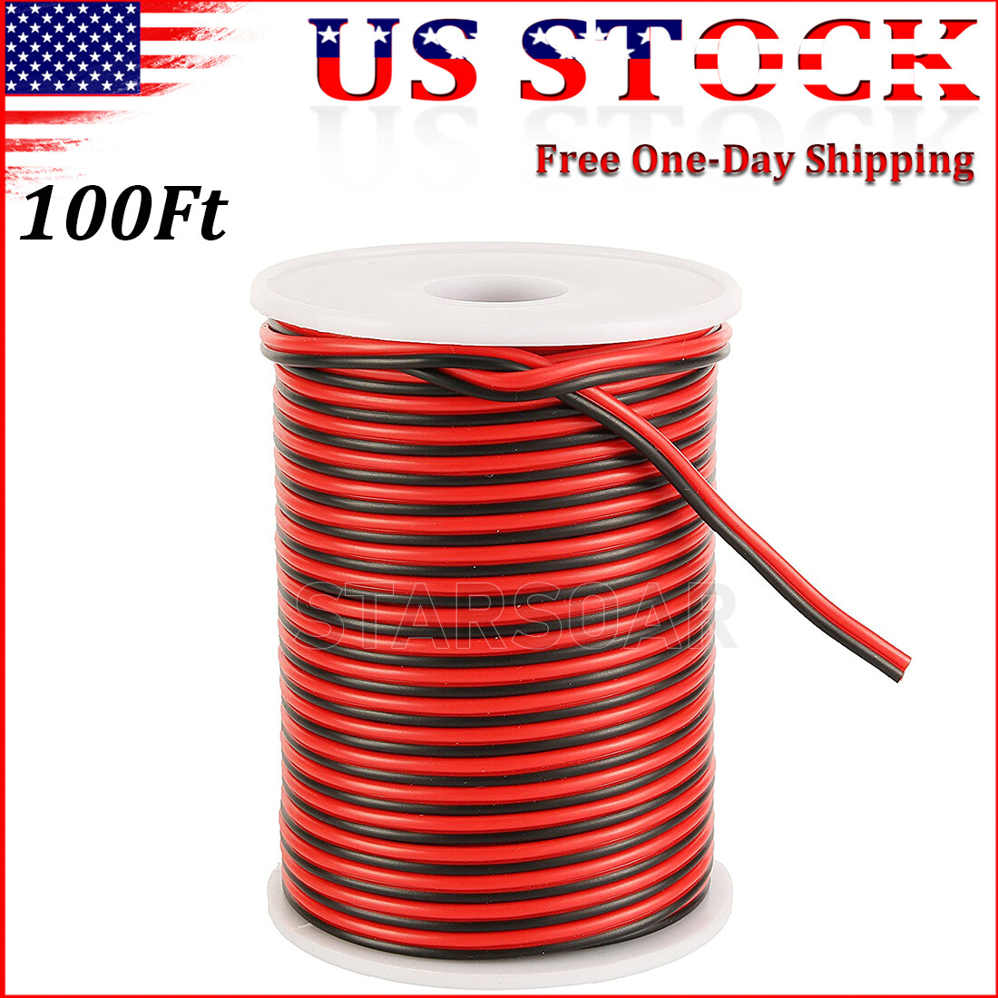 22 GA.100Ft Red Black Marine Boat LED Lights Wire 100′ FT.