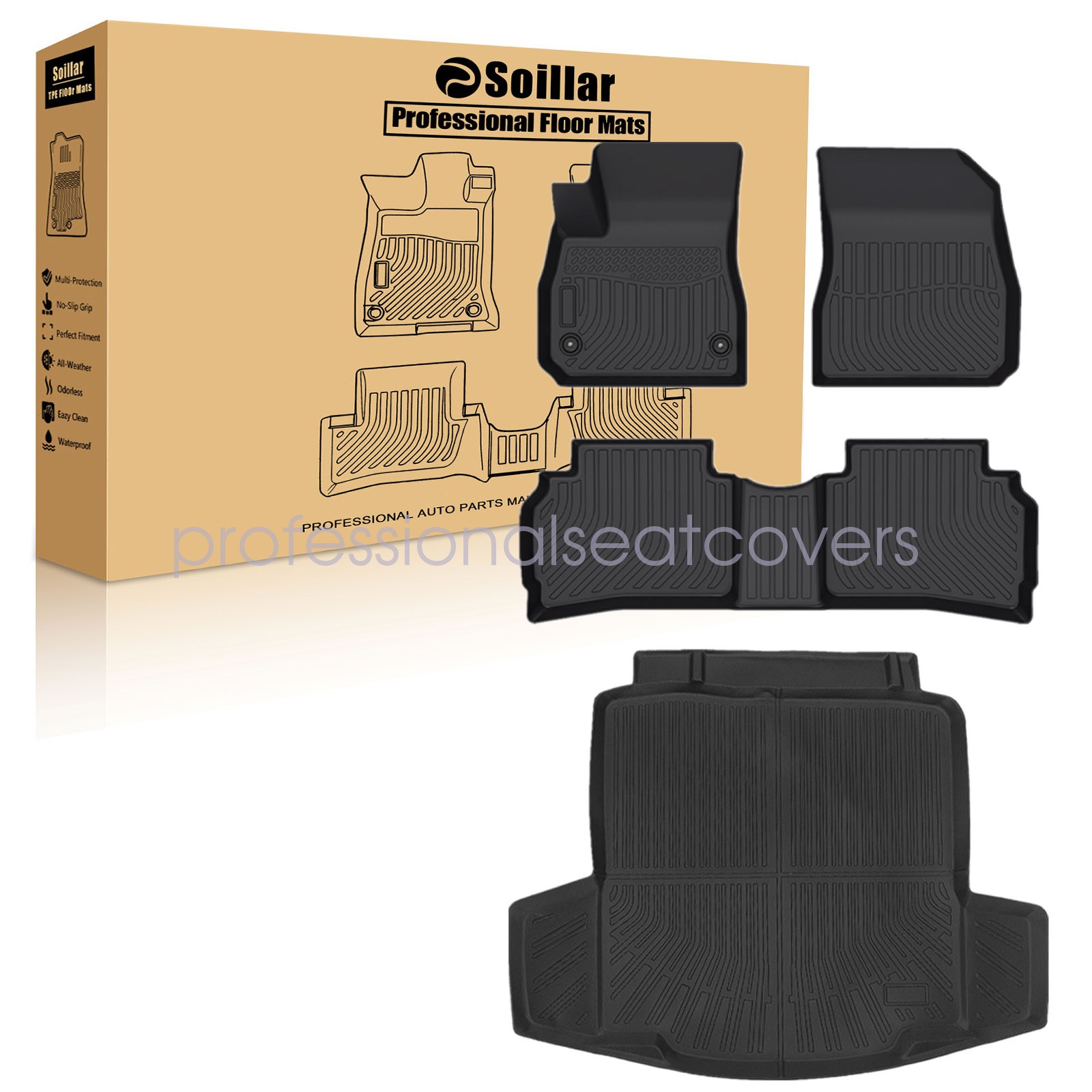 For 2016-2025 Chevrolet Malibu TPE Floor Mats / Trunk Cargo Liner 3D NEW Black