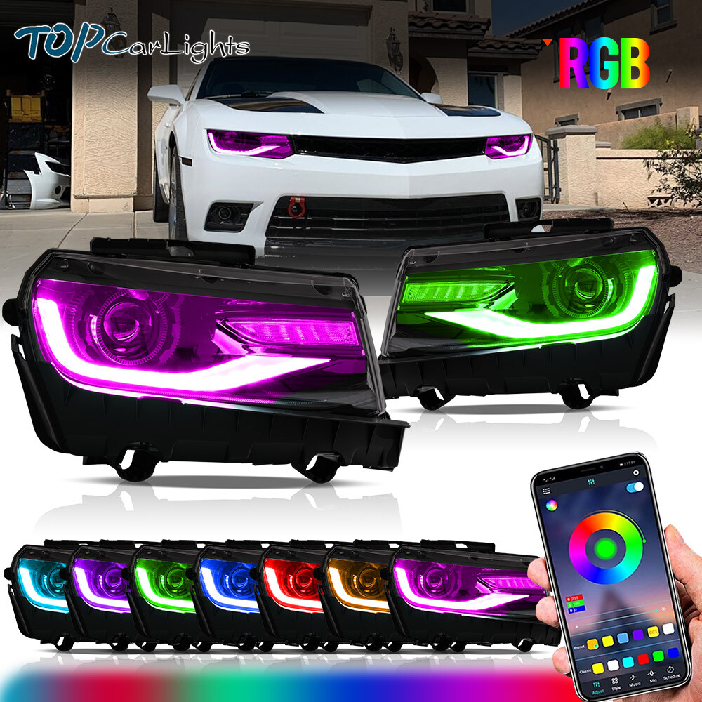 VLAND RGB DRL LED Projector Headlights For 2014 2015 Chevy Camaro Front Lamps