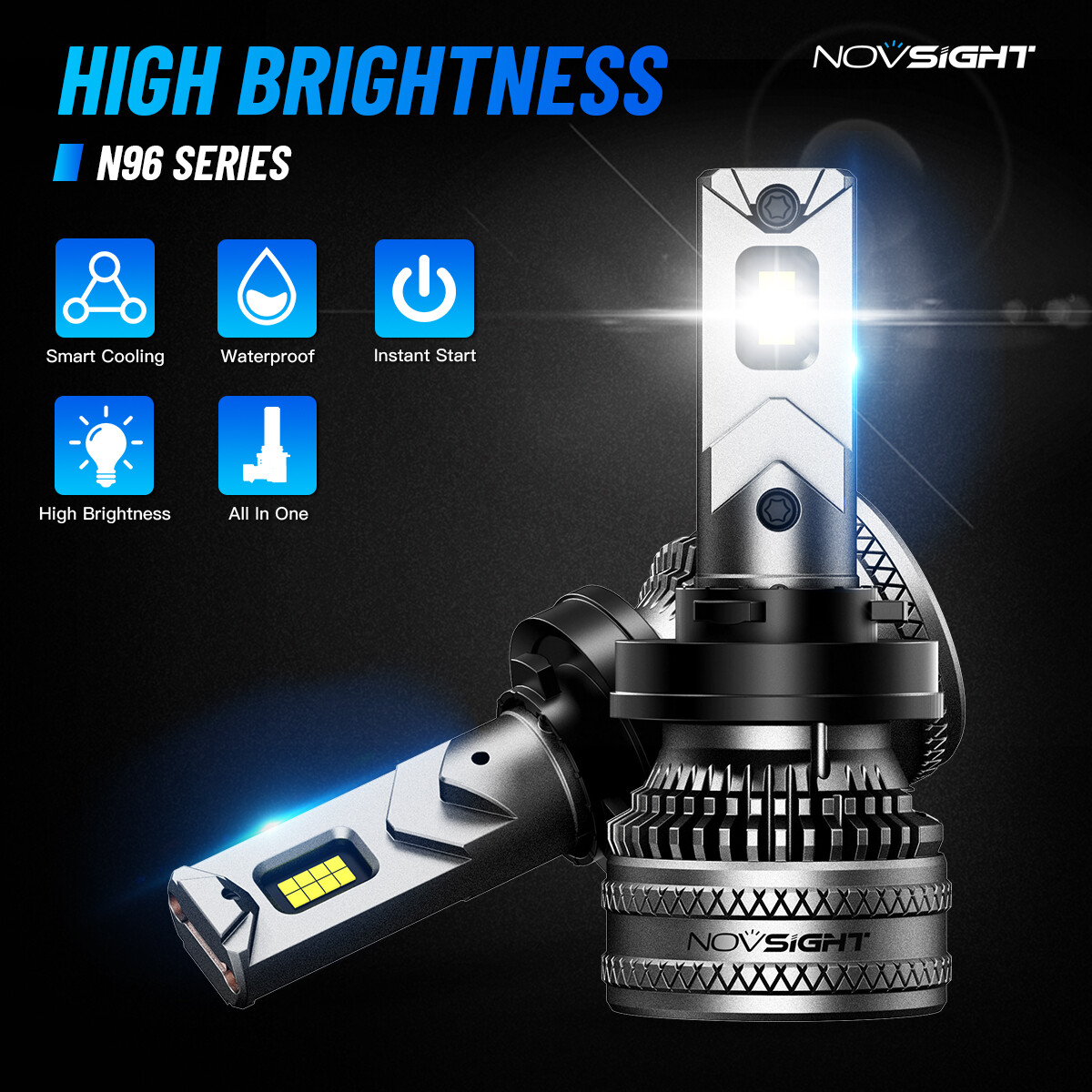 NOVSIGHT Pair H11 LED Headlight Bulbs High Low Beam 6500K 45000LM 200W White