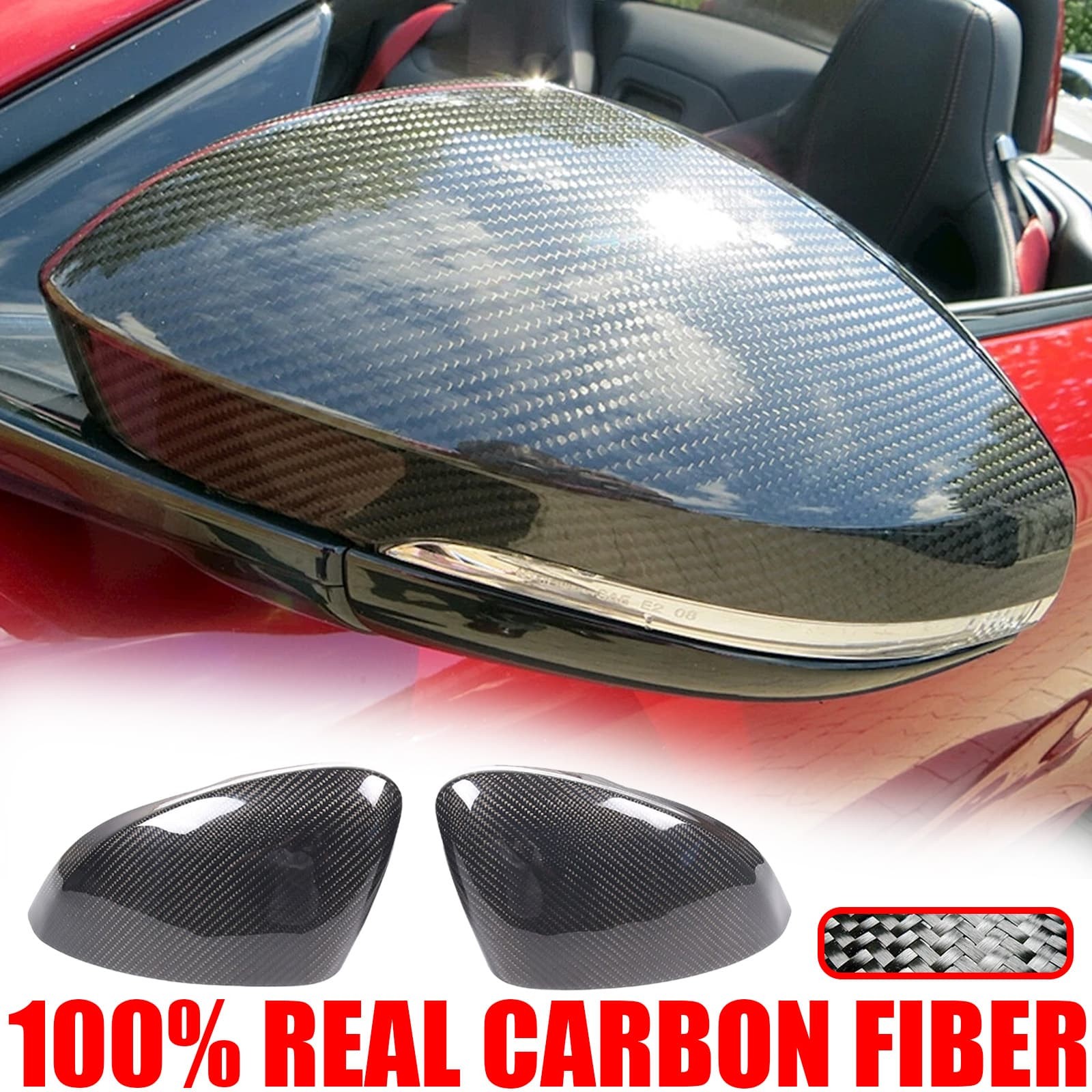 Dry Real Carbon Fiber Side Rearview Mirror Caps Trim For Jaguar F-TYPE 2013-2020