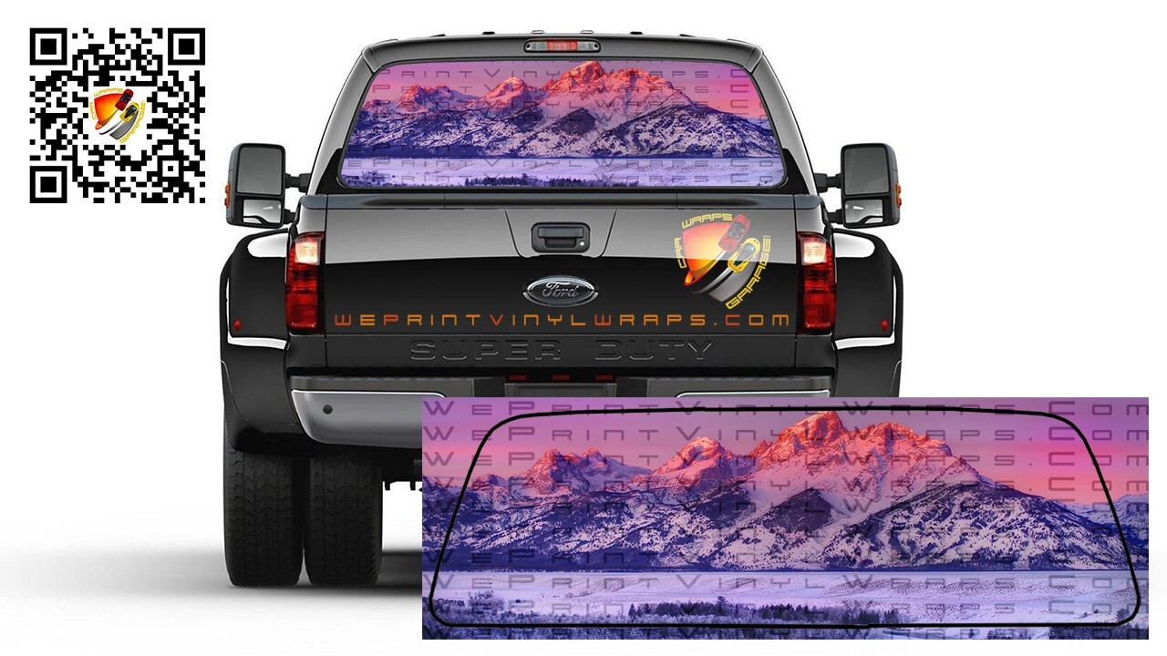 Snowy Mountains Nature Rear Window Tint Perforated Graphic Decal Sticker Cars