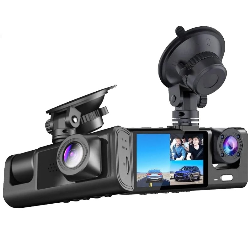 Dual Lens Car Dash Cam 1080P HD Front/Rear/Inside Video Recorder Camera G-Sensor