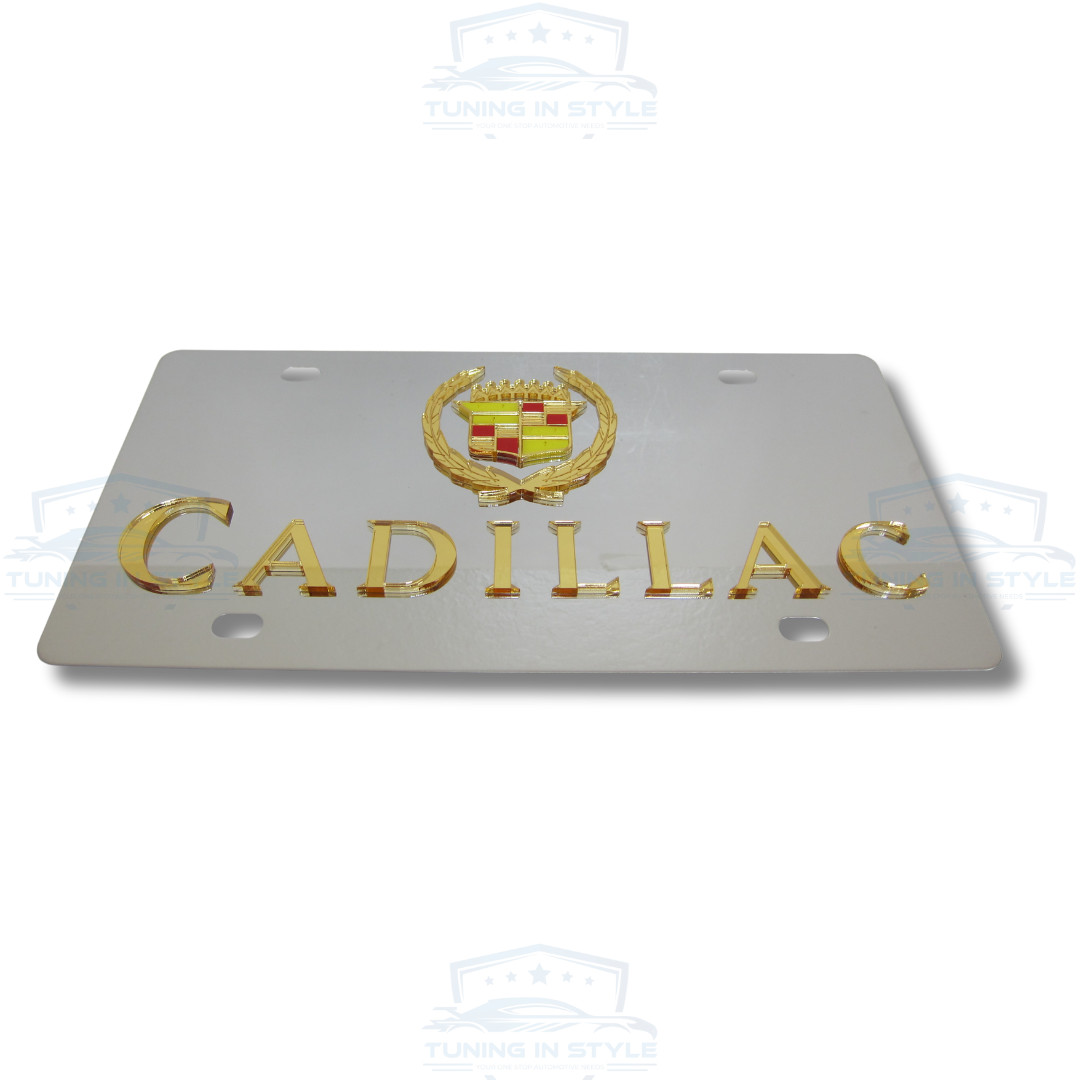 Cadillac 3D Crest Mirrored Chrome Stainless Steel License Plate Official License
