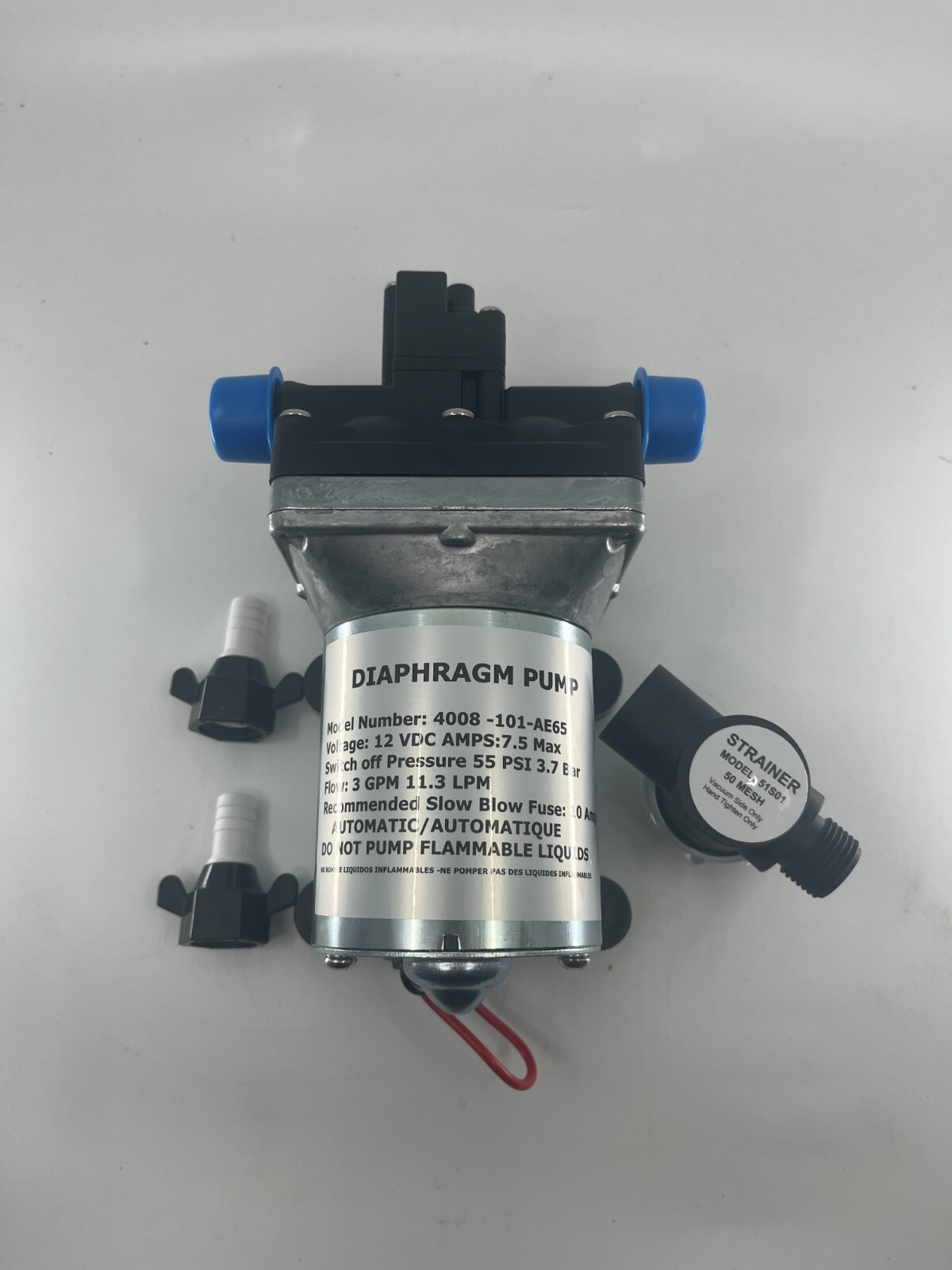 12V Water Pump Shurflo Replacement 4008-101-AE65 3GPM With Strainer and Fittings