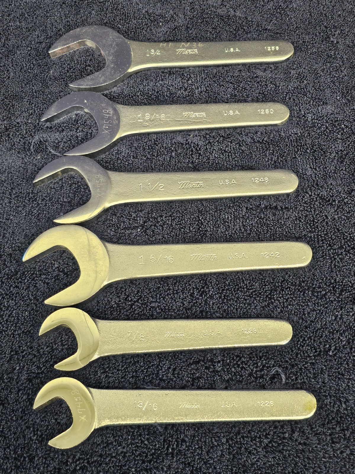 6 Martin Service Thin Angle Wrenches Wrench Set Sae 1-3/4 9/16 1/2 5/16 7/8″ USA