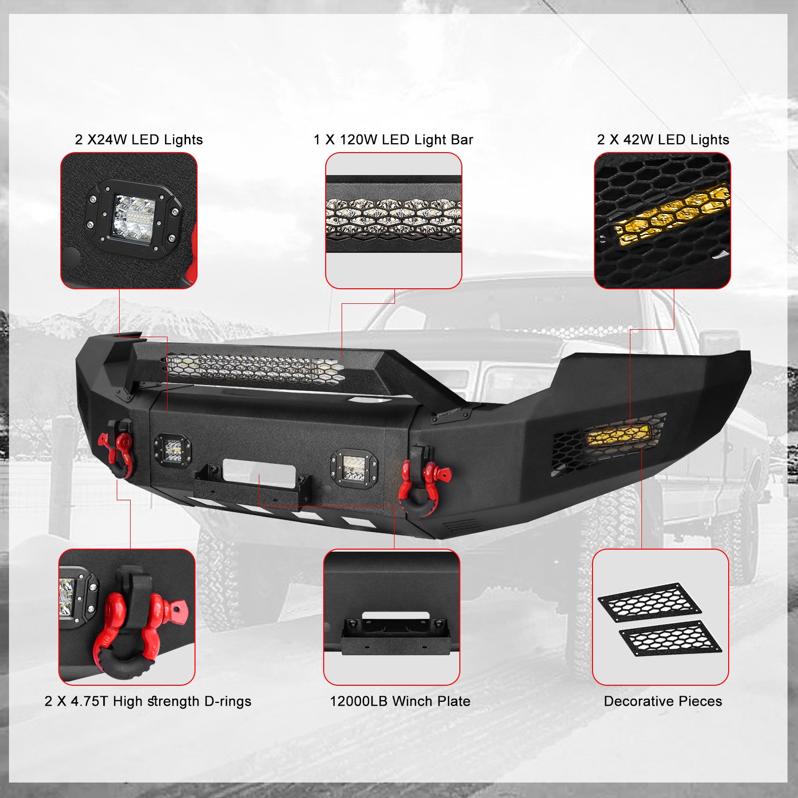 For 2005-2007 Ford F250 F350 F450 F550Steel Front Rear Bumper w’winch & Lights