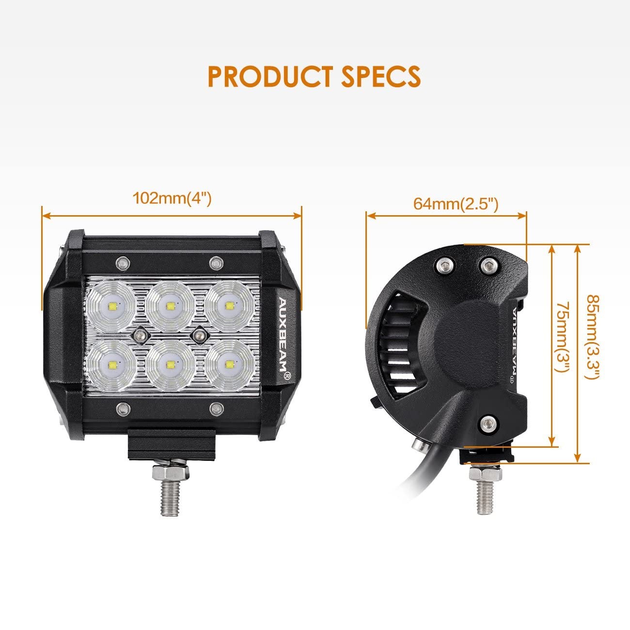AUXBEAM 4″INCH 18W LED Work Light Bar Flood Pods Offroad Fog Lamp 4WD Pickup ATV