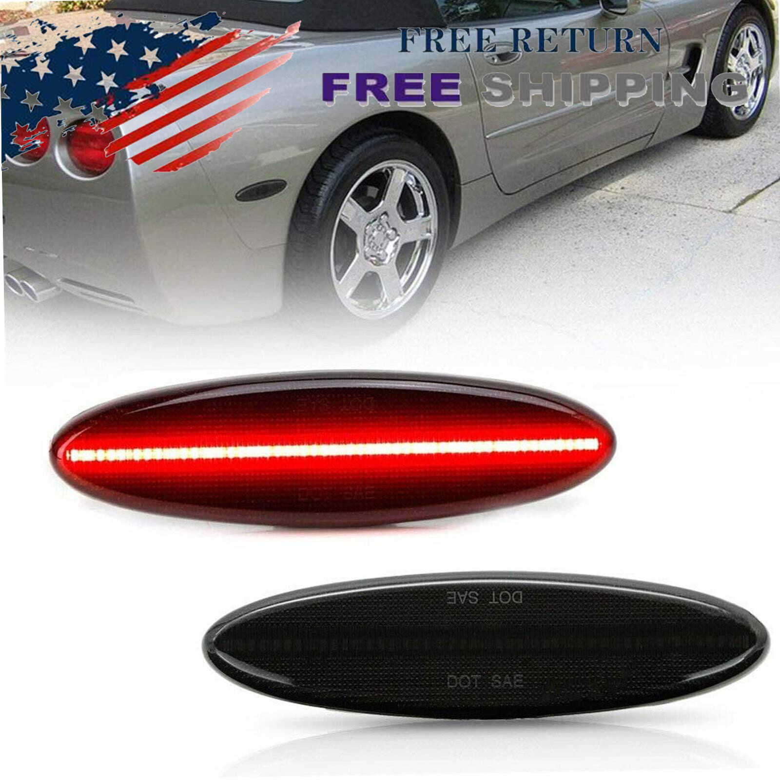 For Chevrolet Corvette C5 1997-2004 LED Side Marker Light Rear Smoked Lens 2PCS