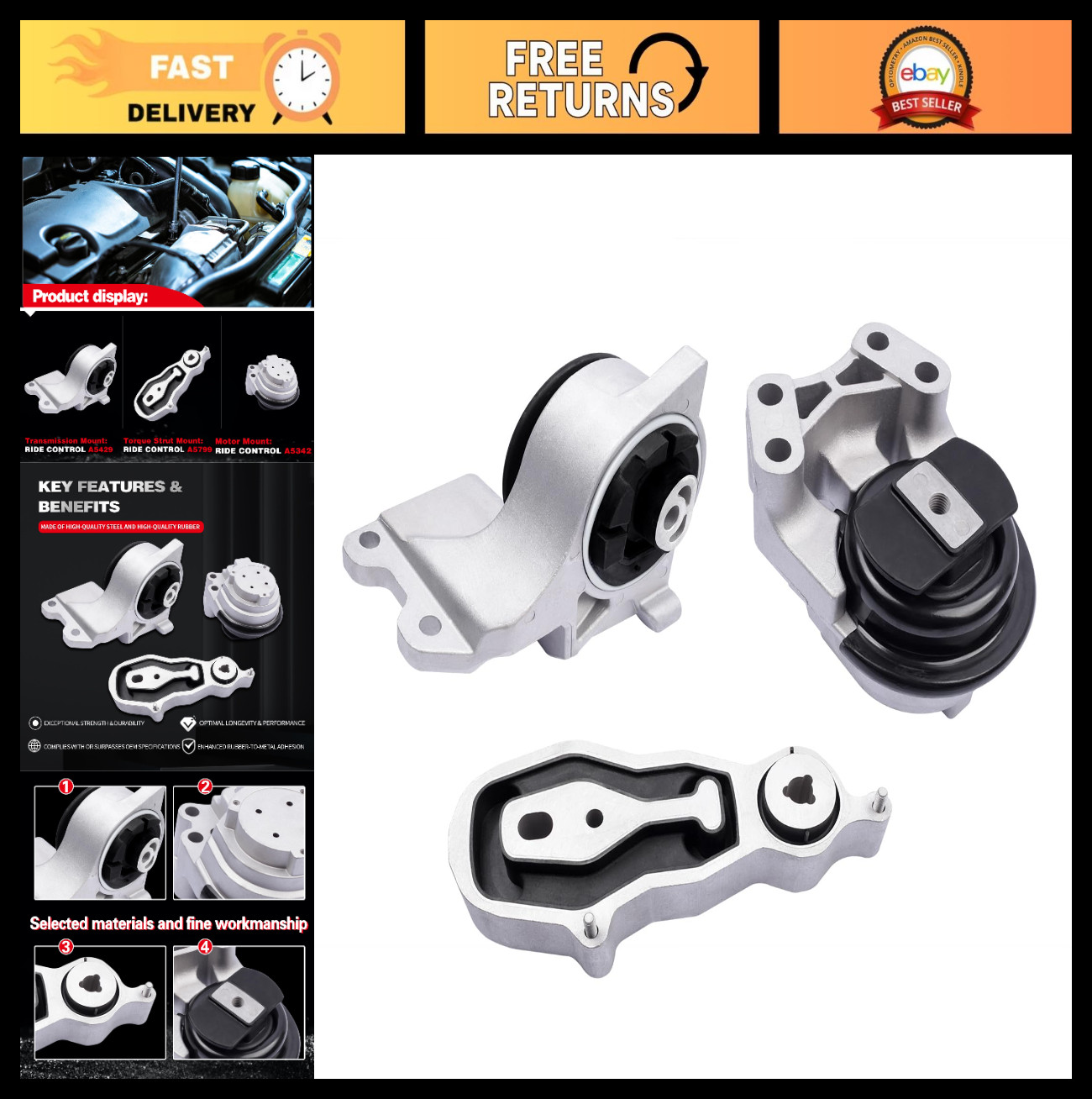 Engine Motor & Transmission Mount Kit for Flex/Taurus 3.5L V6 2013-2019, Set of