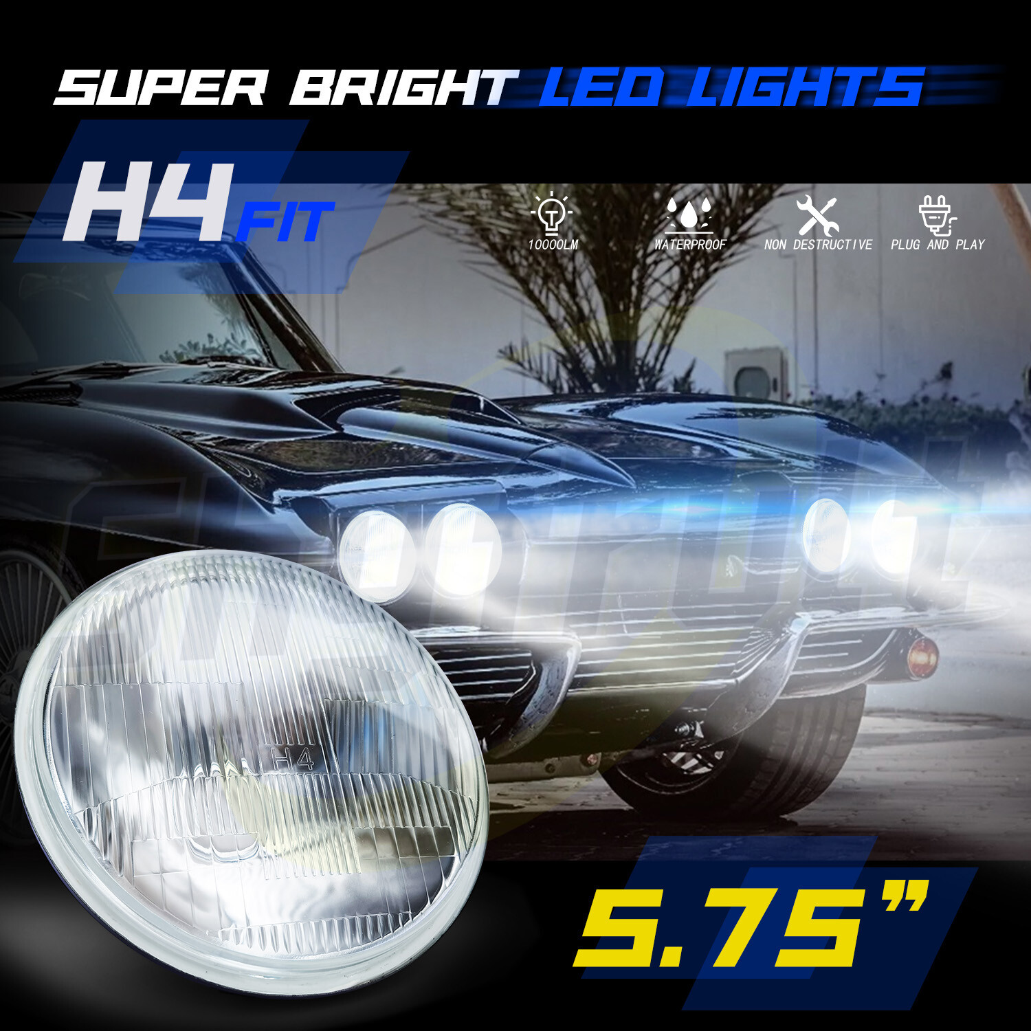 White 5.75 5-3/4 inch 4PCS LED Headlights High Low for Dodge Charger Monaco