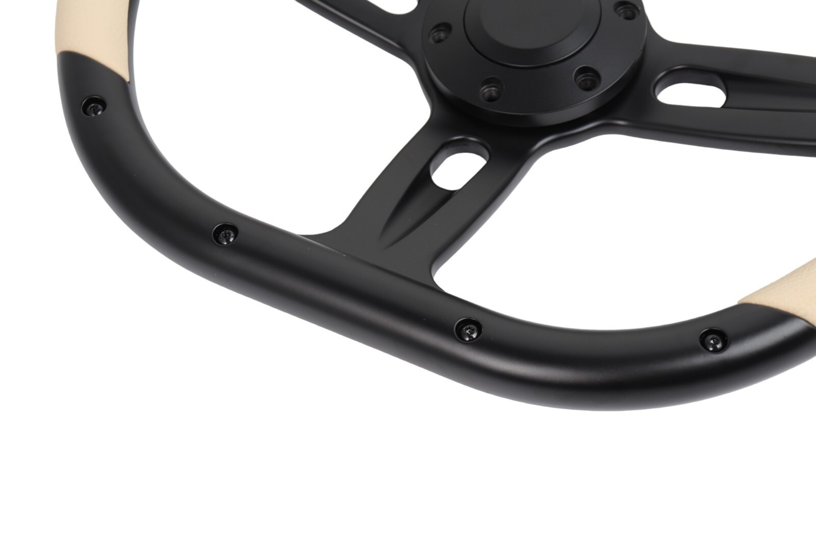 D-Shape 14” Tan Steering Wheel w/ Horn 6-Bolt Metal Half Wrap Car Truck SUV