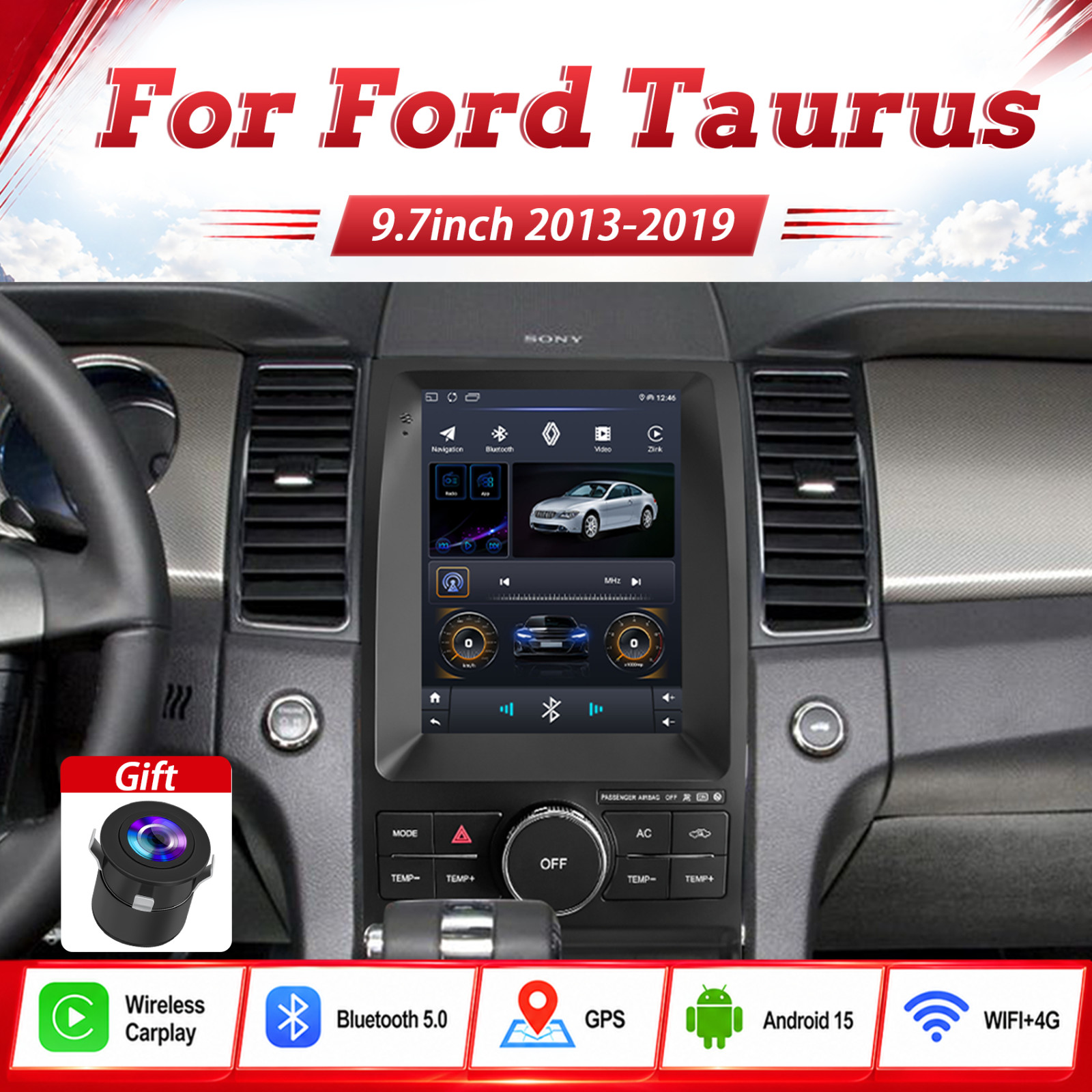 9.7″ Vertical For Ford Taurus 2013-19 Android Radio Carplay Wifi Gps Car Stereo