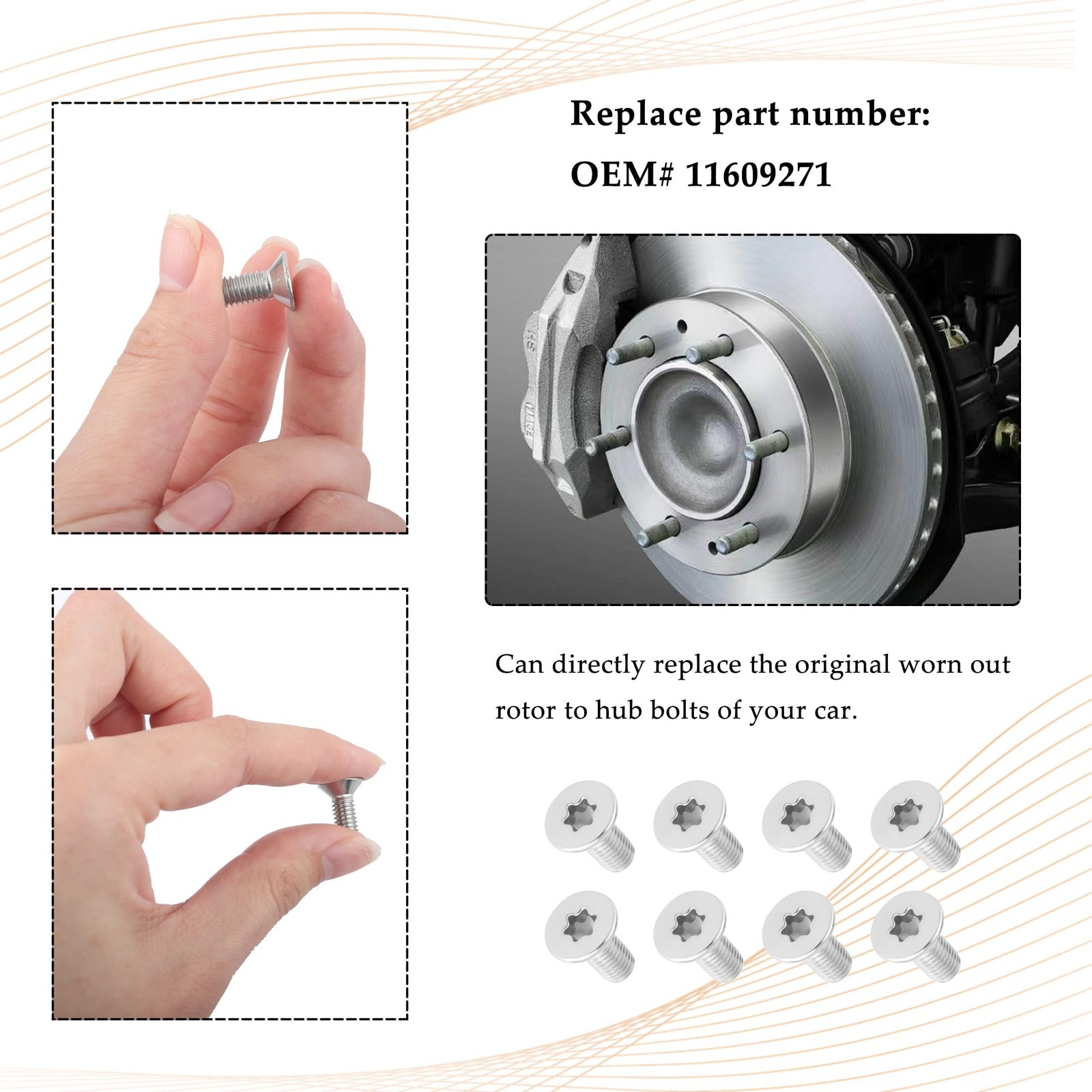 8PCS Brake Rotor Screw Replacement 0.76*0.61*0.30 inch, 8 PCS