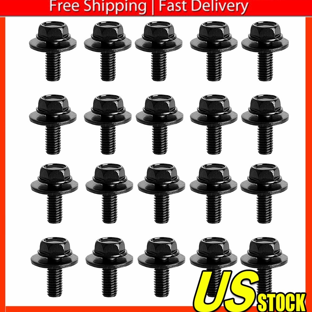 Car Body Bolts Screws Fastener M6-1.0x 16mm Long-10mm Hex-17mm Washer 20 Bolts P
