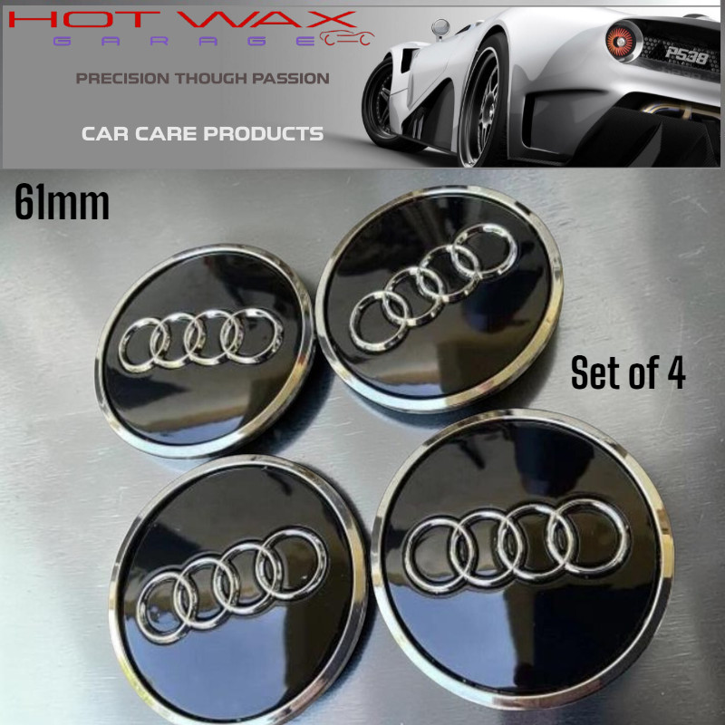 Audi 61mm Wheel Center Caps 61mm Black Chrome Hub Cover Emblem A3 A4 Q3