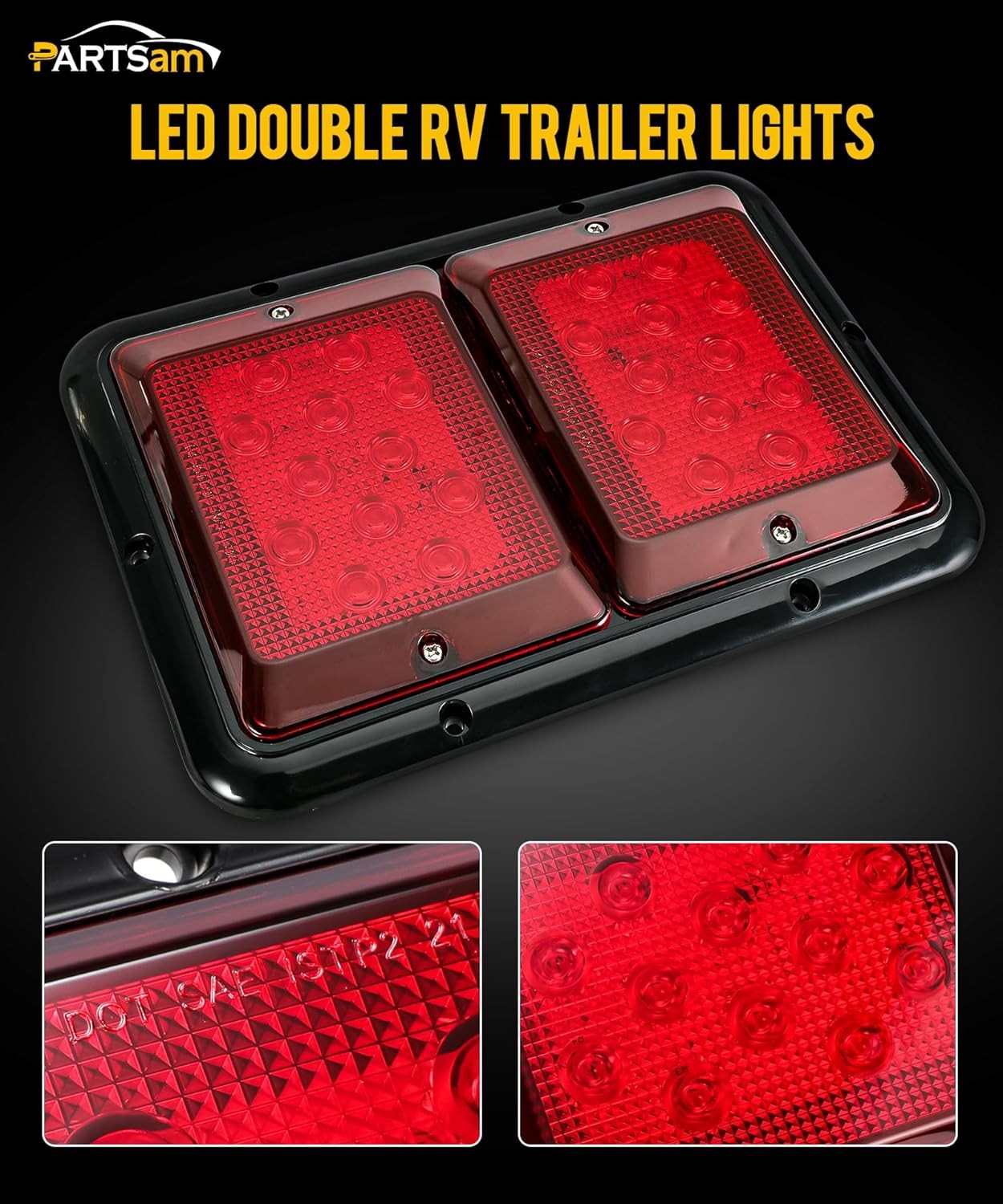2x Double RV Trailer Camper Tail Lights 24-2835 LED Horizontal Red