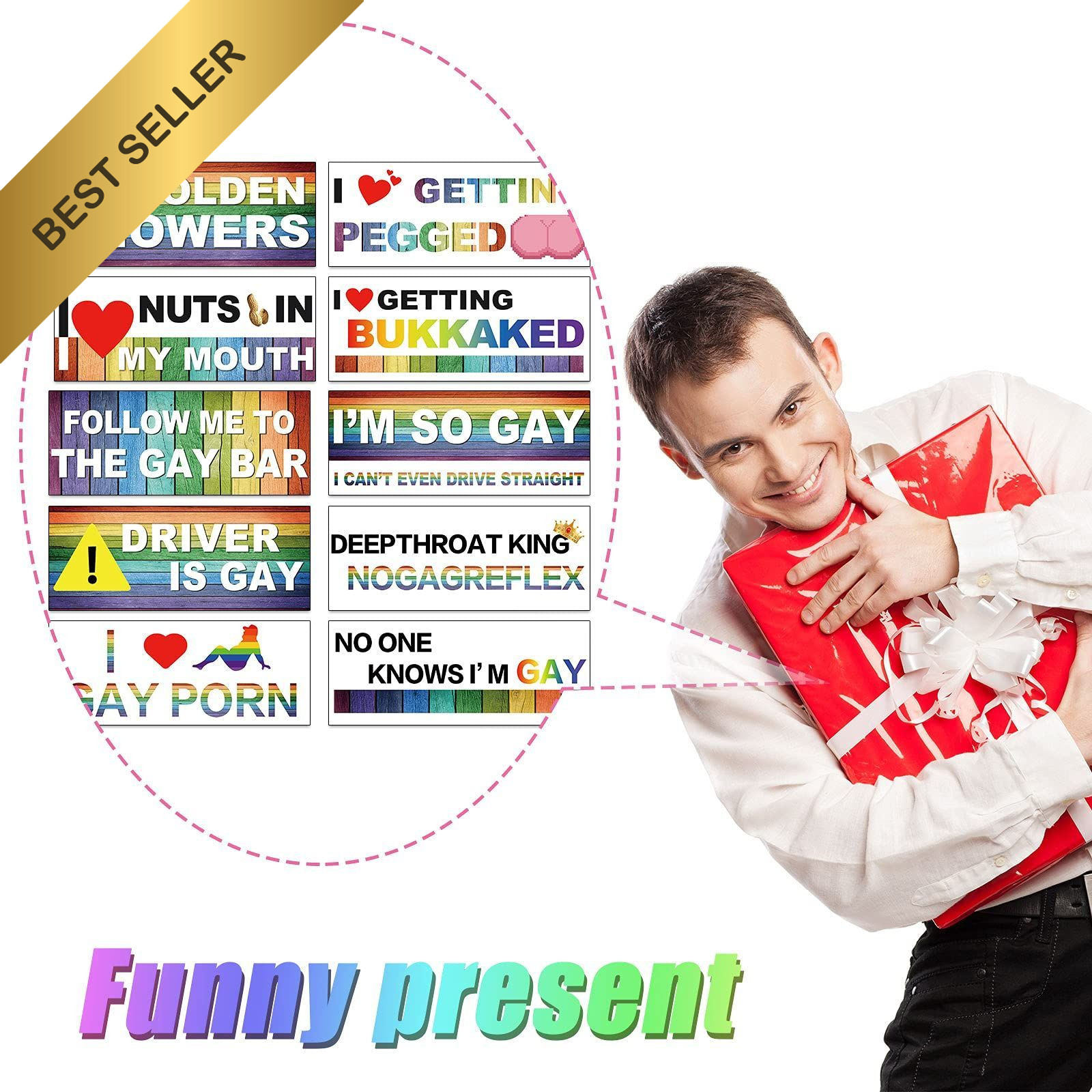 Frienda LGBT Rainbow Bumper Decals Magnetic Funny Prank Car Sticker Set 10 Pcs