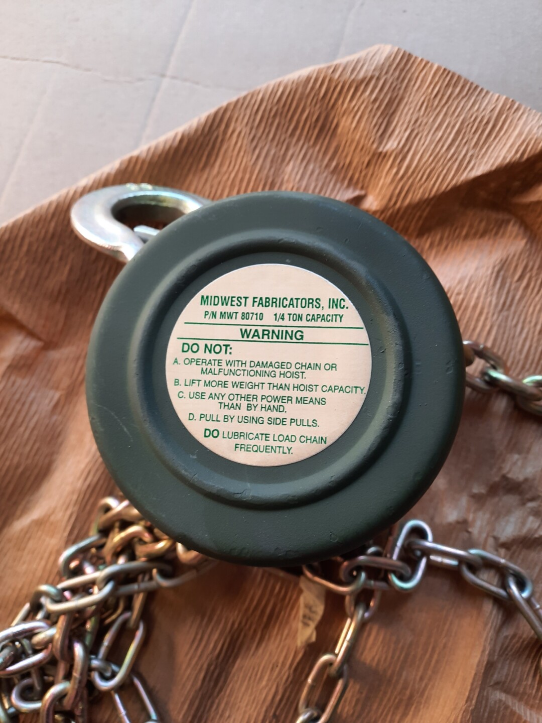 NOS SPARE TIRE CHAIN HOIST MILITARY 12301088