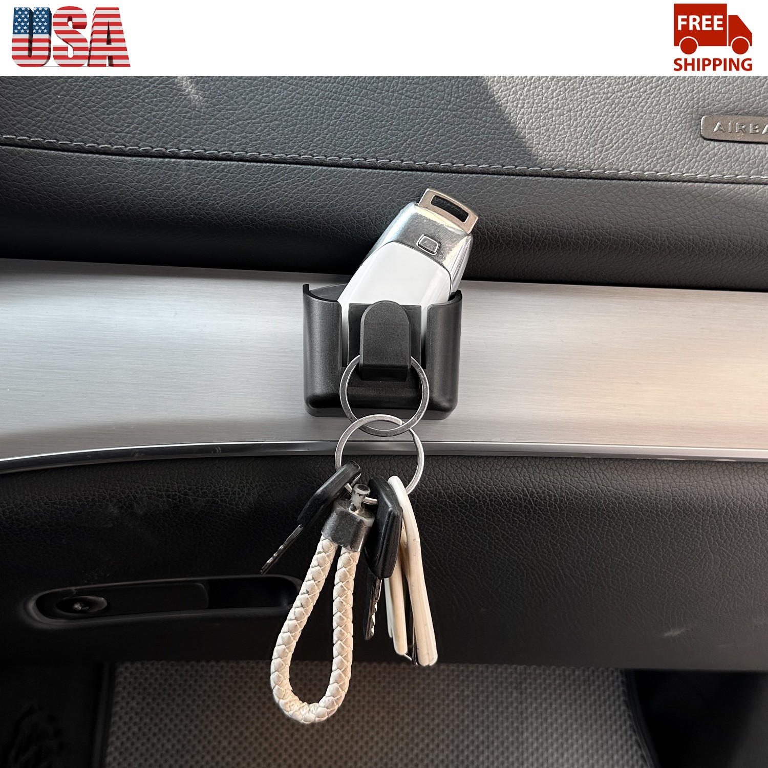 2Pcs Dashboard Mount Key Holder Clip Storage Box Adhesive Stowing Hook Organizer