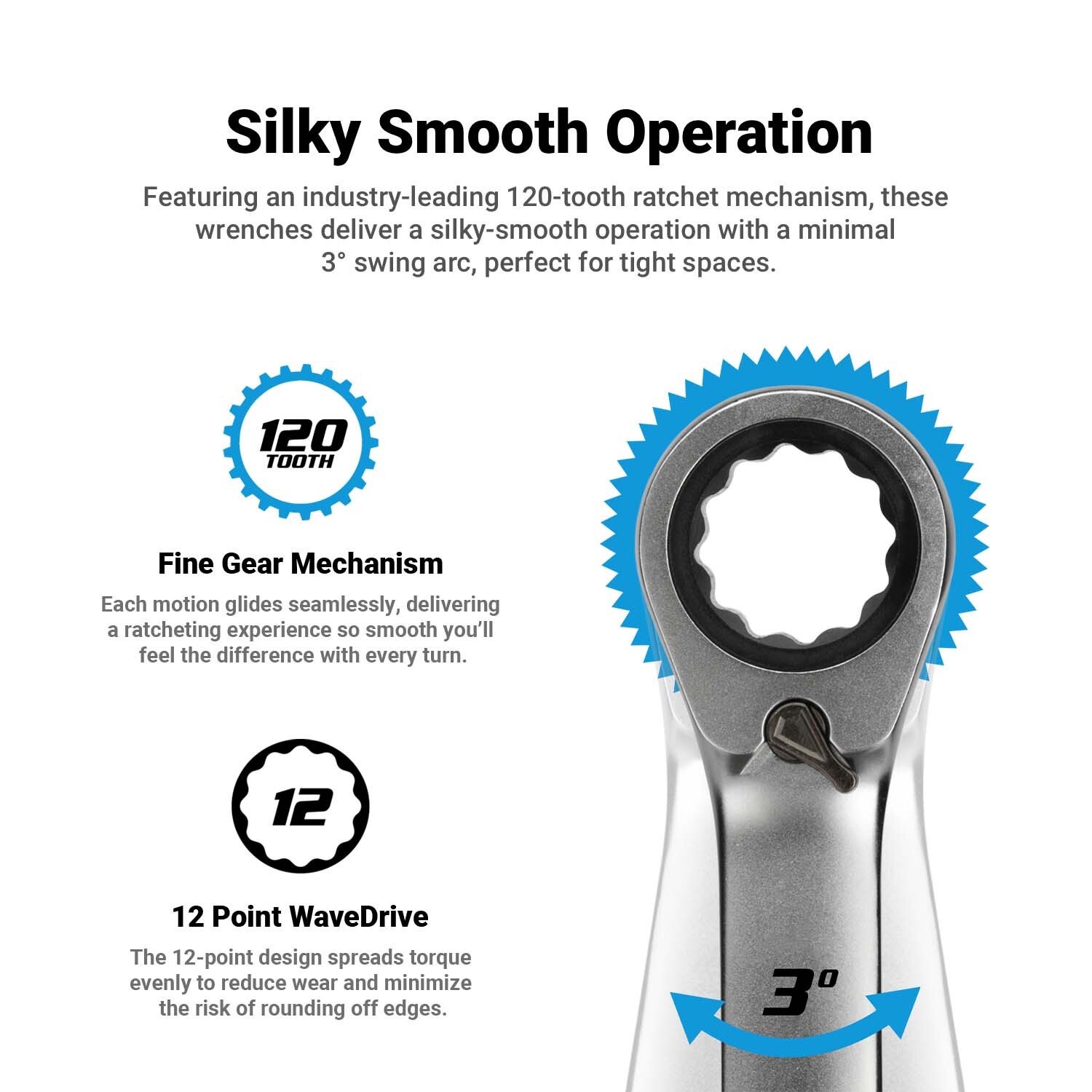 Capri Tools 120-Tooth Ultra-Smooth Reversible Ratcheting Combination Wrench